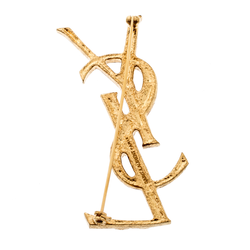 Saint Laurent Opyum YSL Crocodile Brooch Gold Brass in Brass with