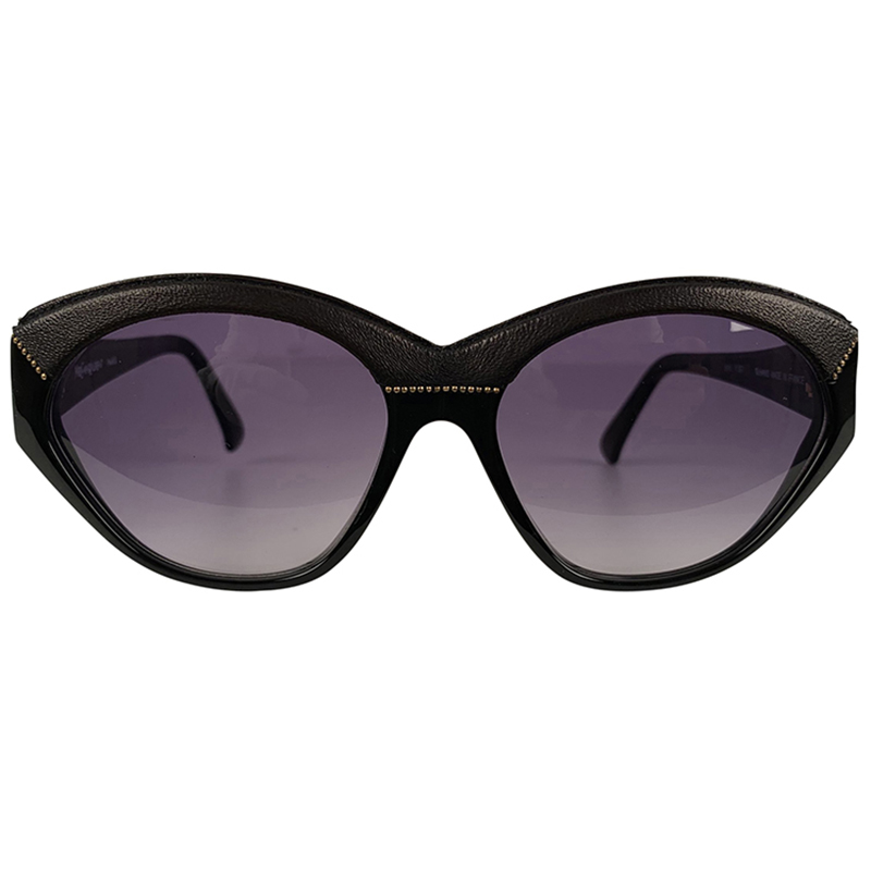 

Saint Laurent Vintage Black 8916 P367 Acetate And Leather Cat Eye Sunglasses