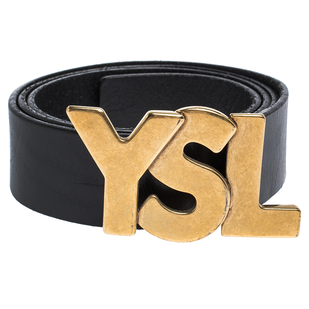 

Saint Laurent Paris Black Leather YSL Logo Buckle Belt