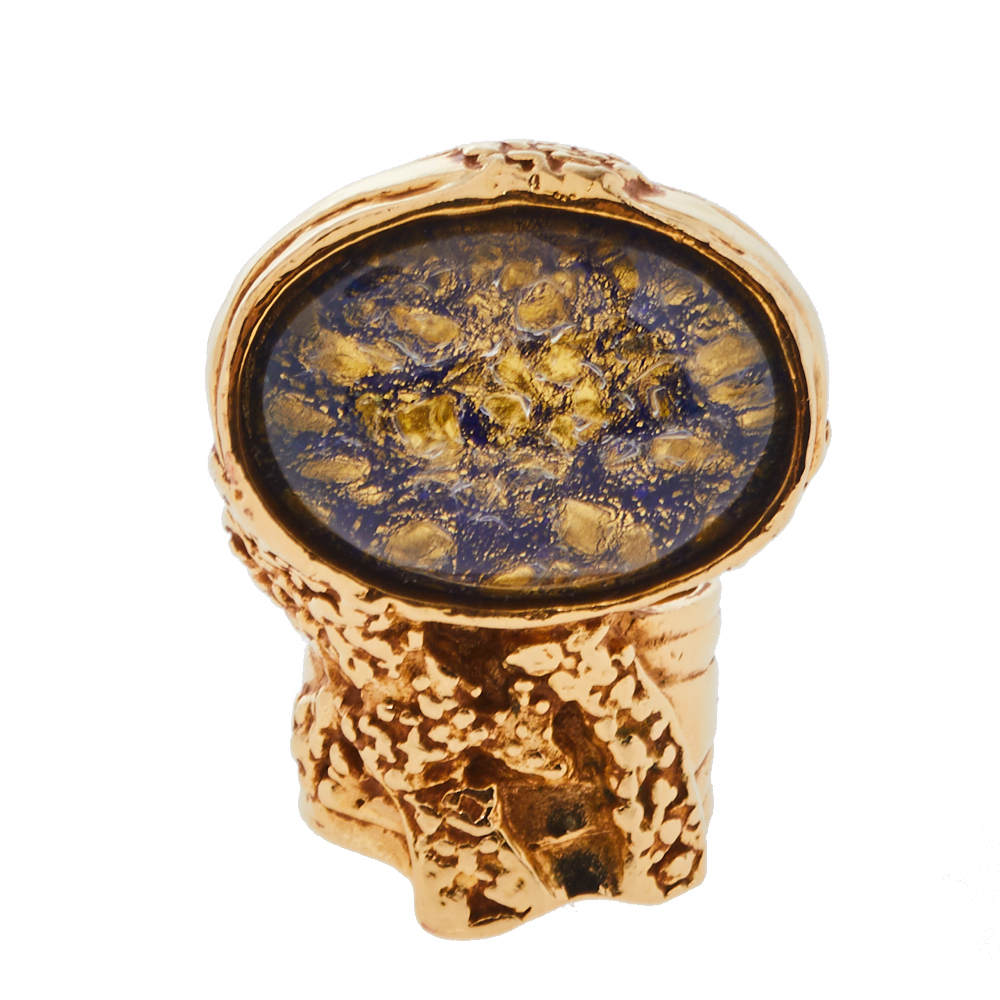 

Yves Saint Laurent Arty Glass Cabochon Gold Tone Cocktail Ring Size