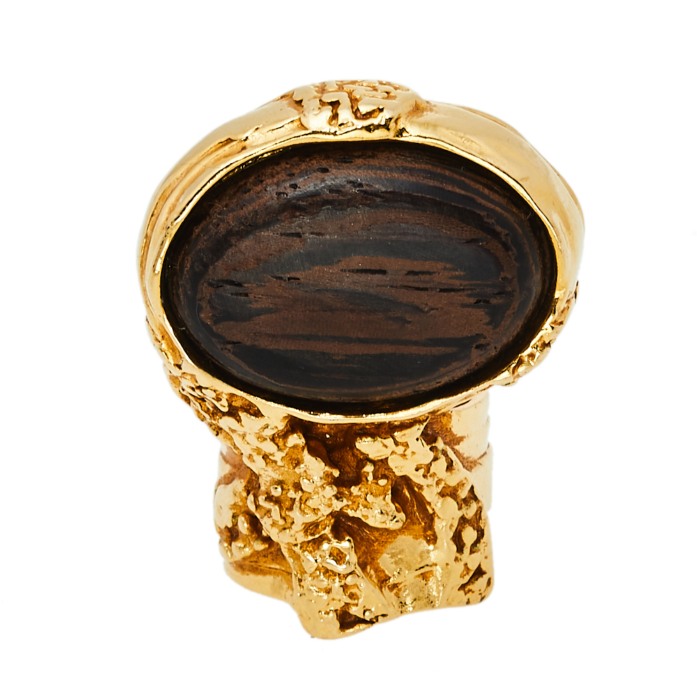 

Yves Saint Laurent Wood Arty Ring Size EU 49, Brown