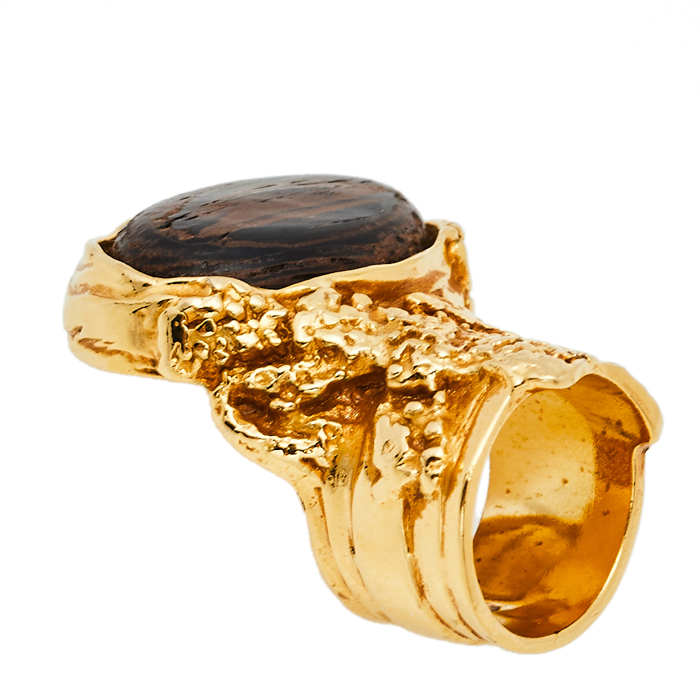 Pre-owned Saint Laurent Wood Arty Ring Size Eu 49 In Brown