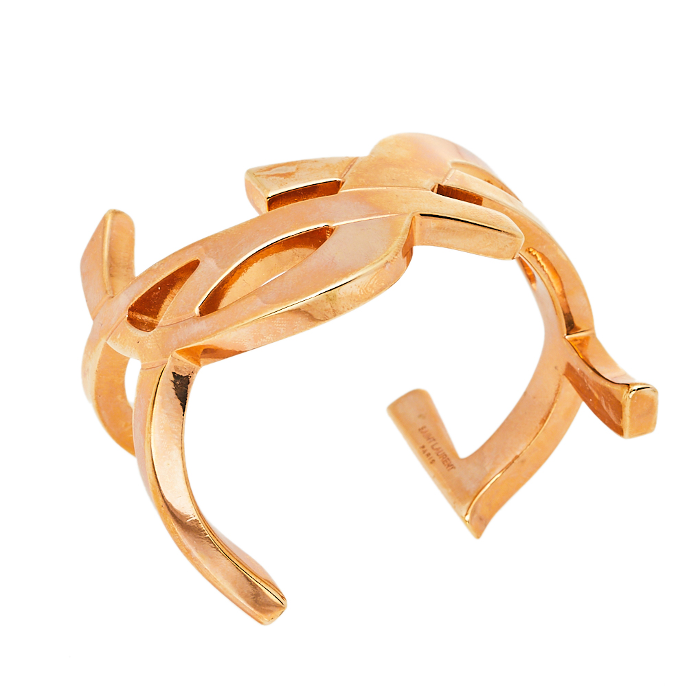 Pre-owned Saint Laurent Rose Gold Tone Monogram Cuff Bracelet