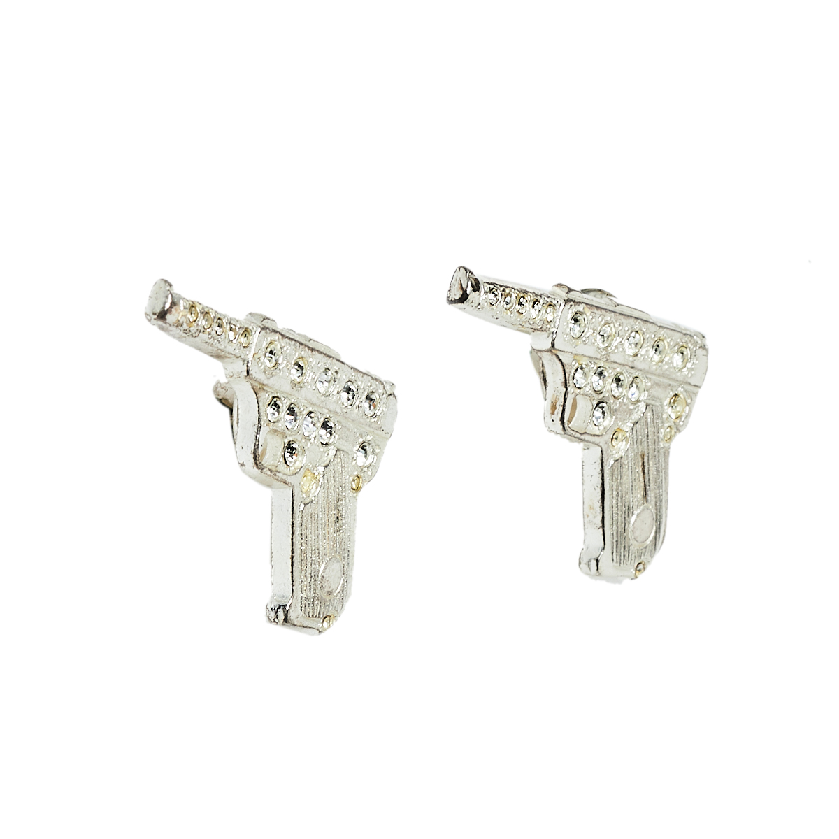 

Yves Saint Laurent Vintage Silver Tone Crystal Pair of Gun Brooches