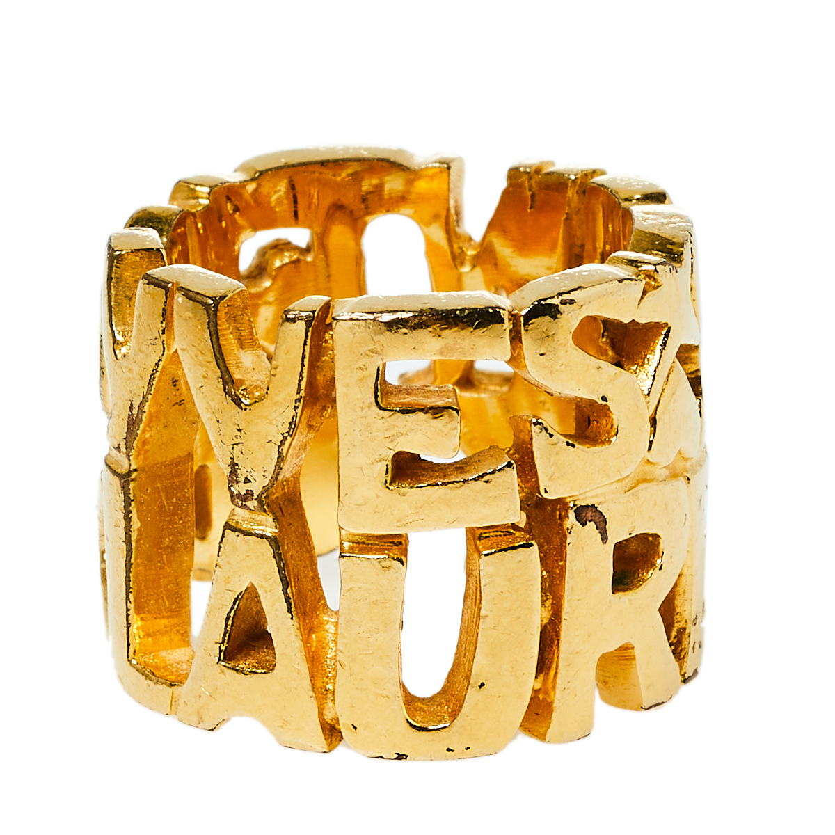 

Yves Saint Laurent Vintage Gold Tone Logo Band Ring Size EU 52
