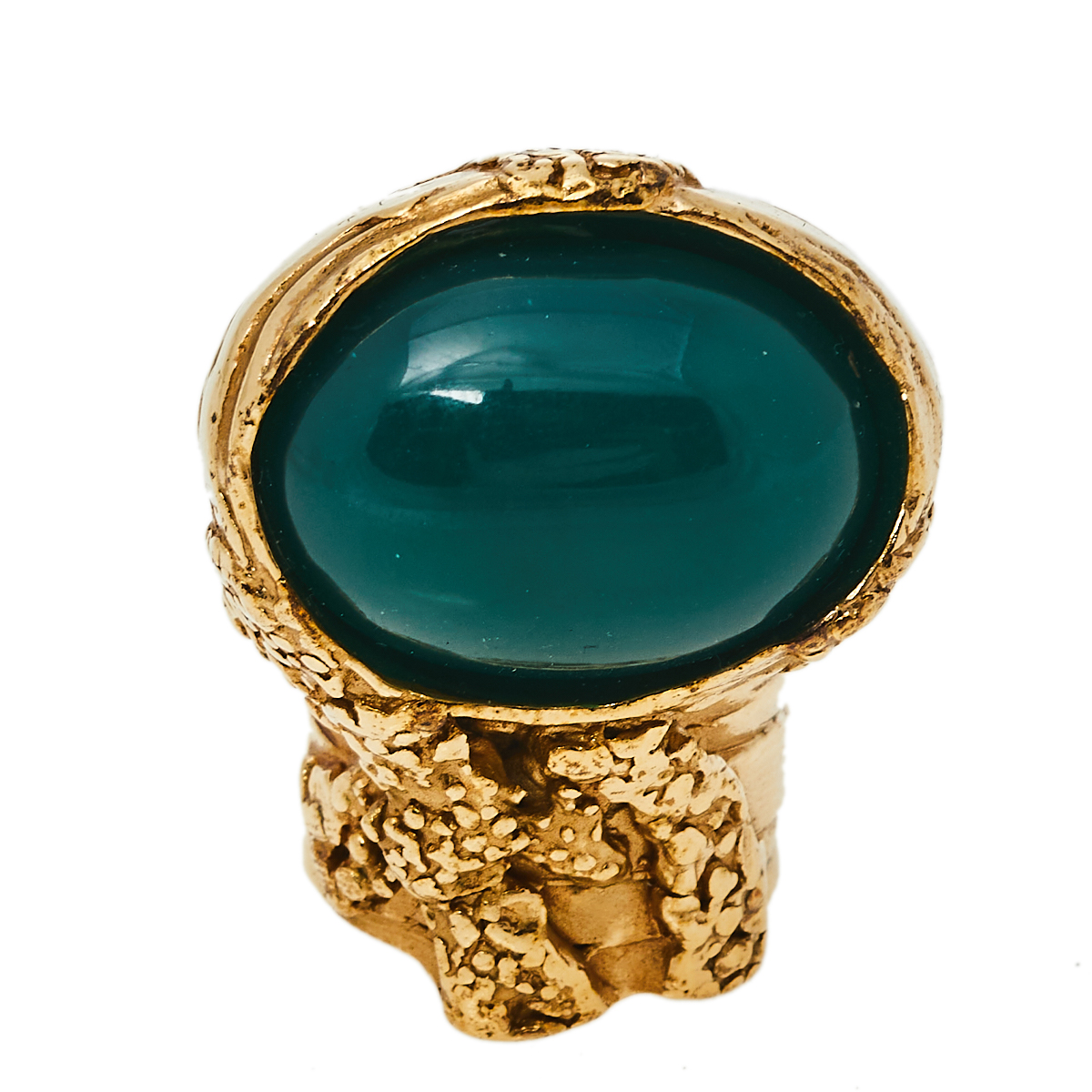 

Yves Saint Laurent Green Cabochon Arty Ring Size, Gold