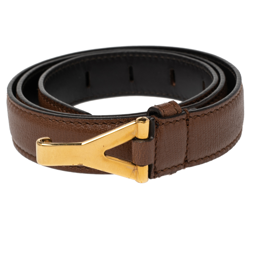 

Yves Saint Laurent Brown Leather Y Buckle Belt