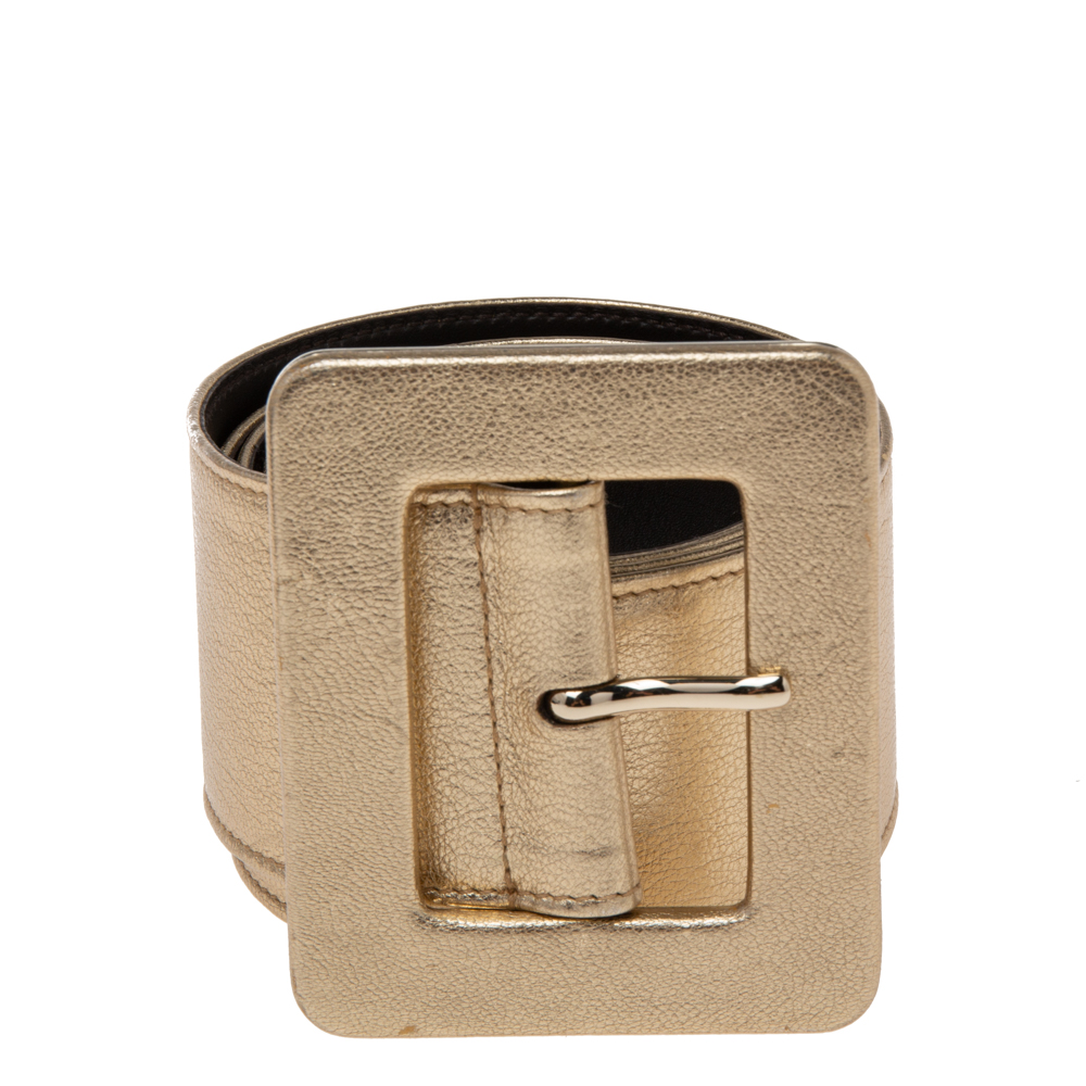 

Yves Saint Laurent Gold Leather Buckle Waist Belt
