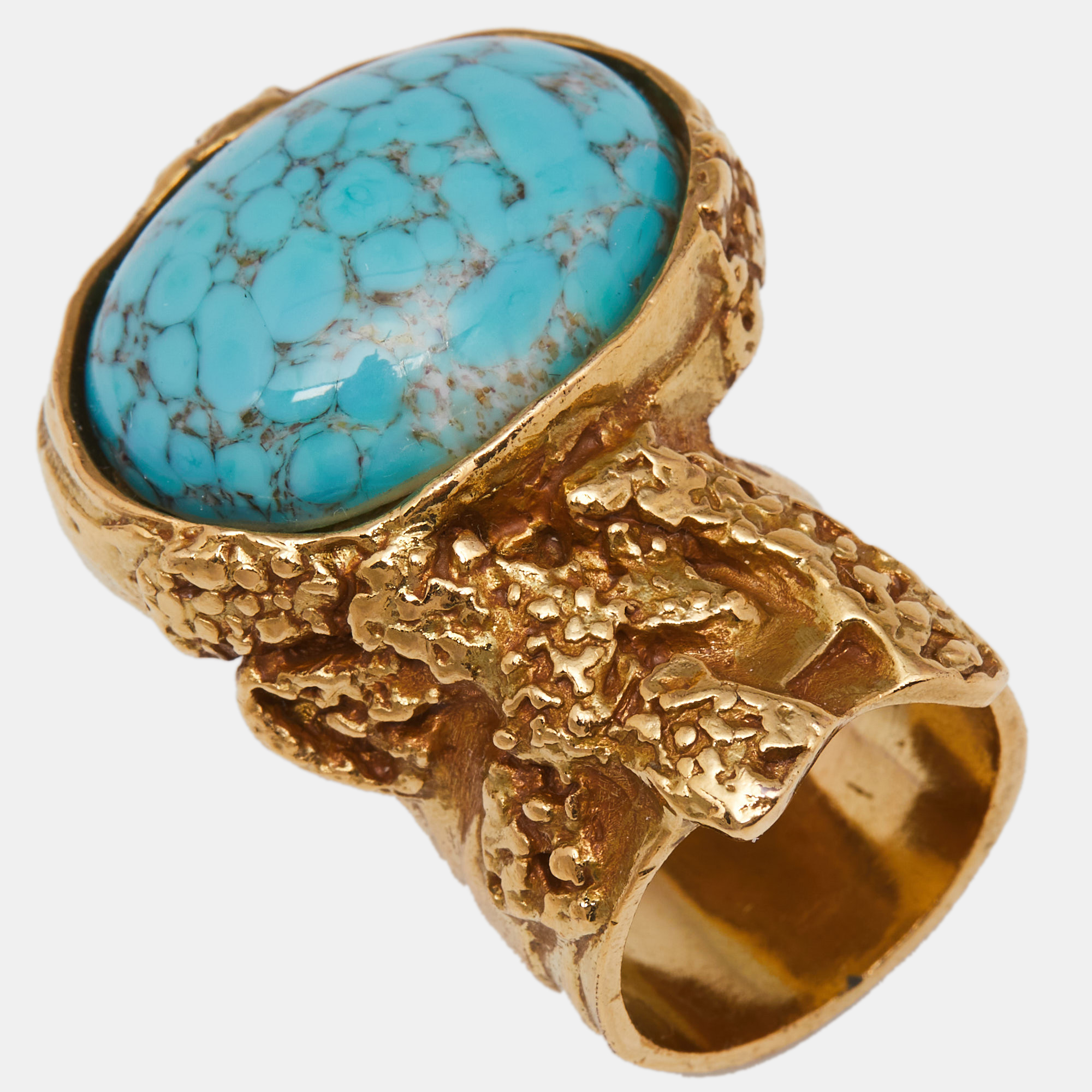 

Yves Saint Laurent Arty Blue Glass Cabochon Oval Ring Size, Gold