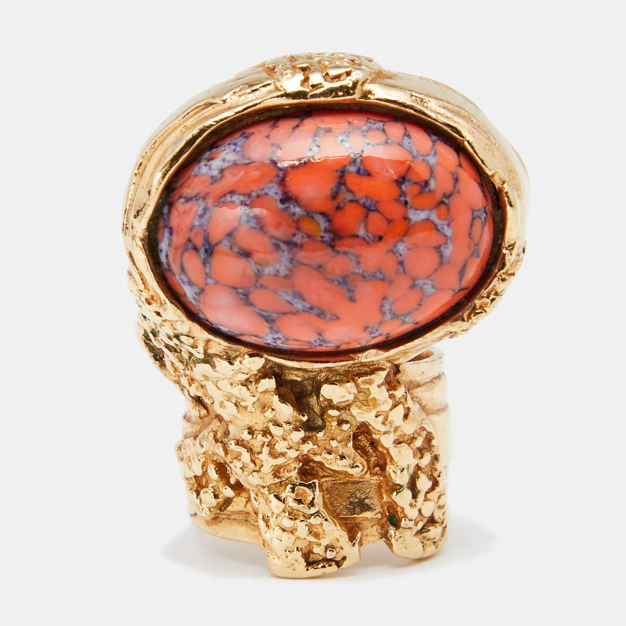 

Yves Saint Laurent Coral Cabochon Arty Cocktail Ring EU 49, Orange