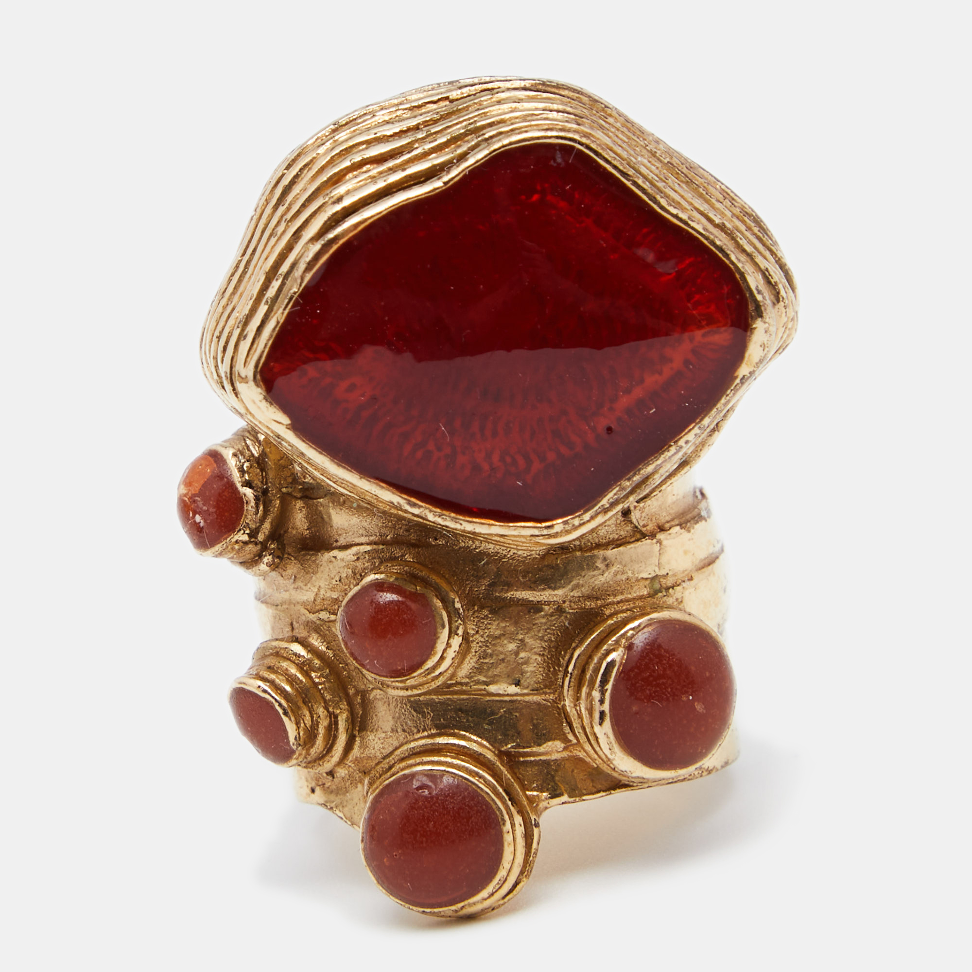 

Yves Saint Laurent Gold Tone Red Gripoix Arty Ring EU 60