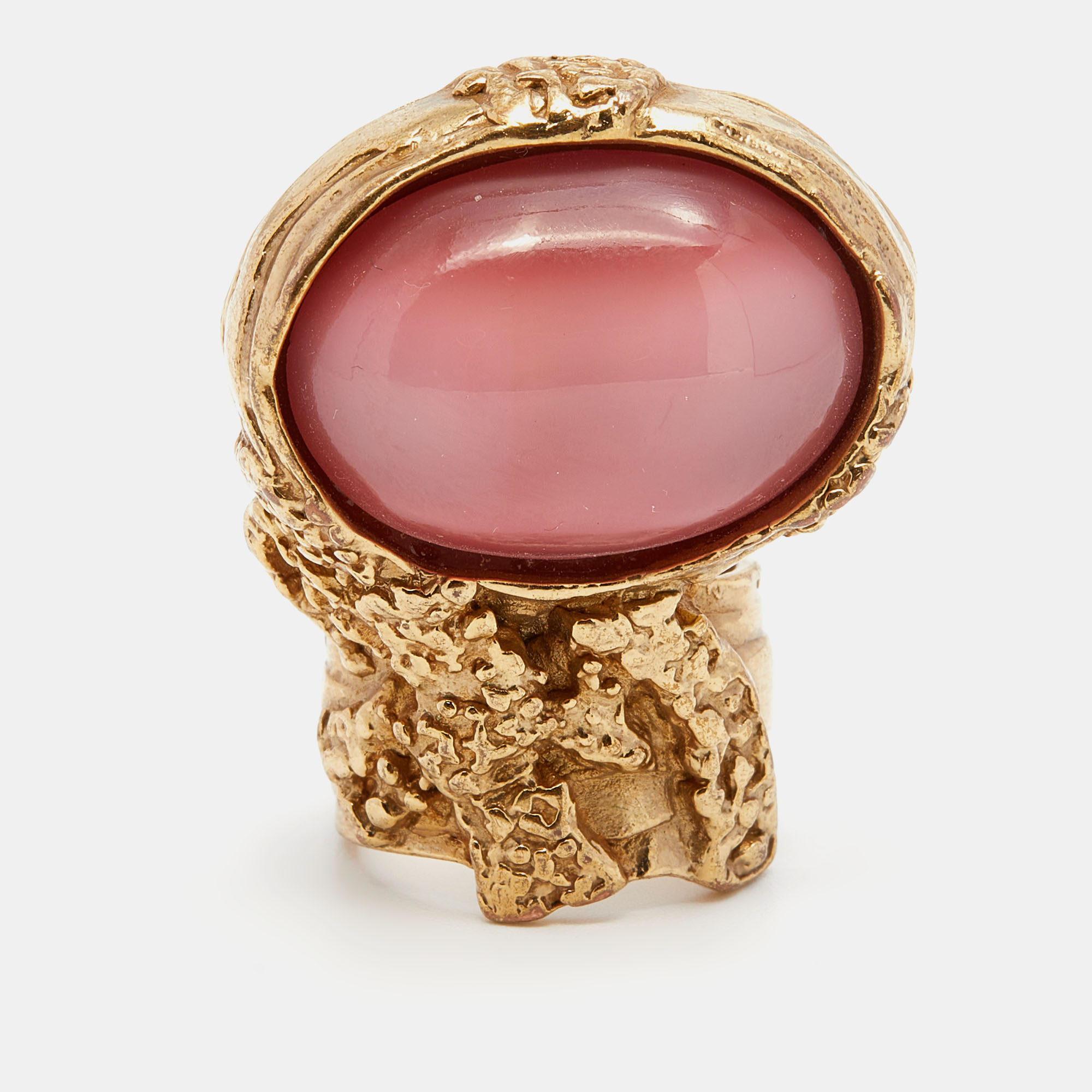 

Yves Saint Laurent Arty Pink Glass Cabochon Oval Ring Size, Gold
