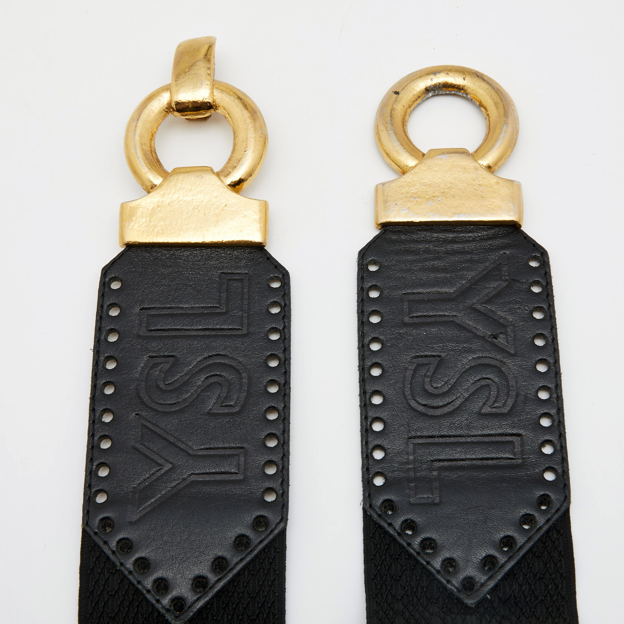 

Saint Laurent Black Leather and Elastic Band Golden Hook Waist Belt