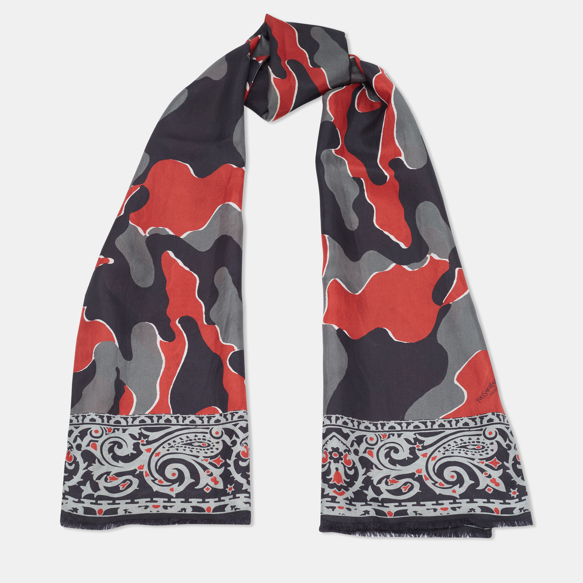 

Yves Saint Laurent Multicolour Camo Print Silk Scarf, Multicolor