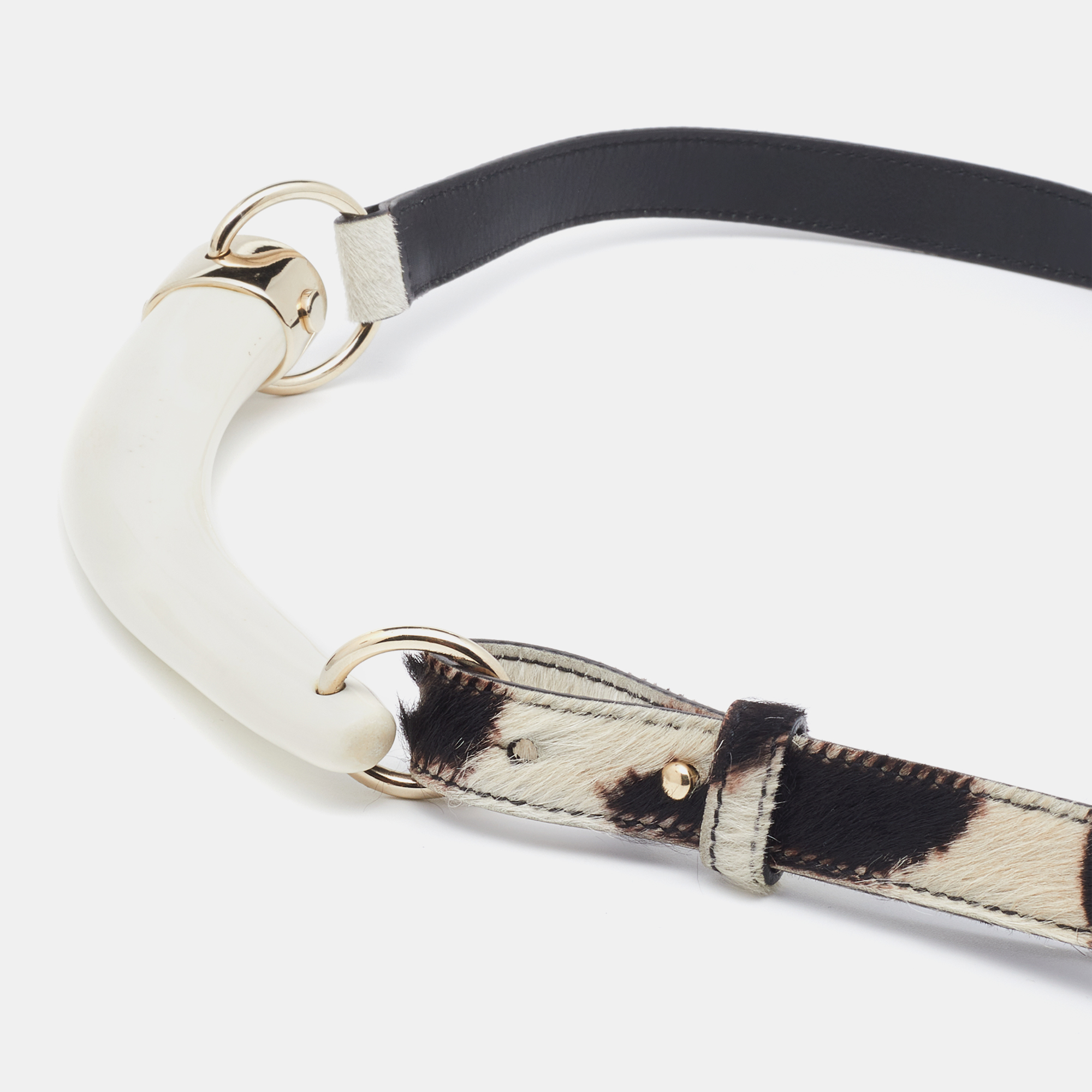 

Yves Saint Laurent White/Brown Pony Hair Mombasa Horn Belt