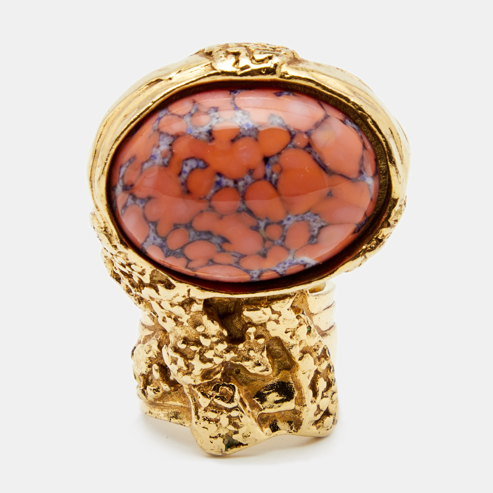 

Yves Saint Laurent Coral Glass Cabochon Arty Ring EU 49, Orange