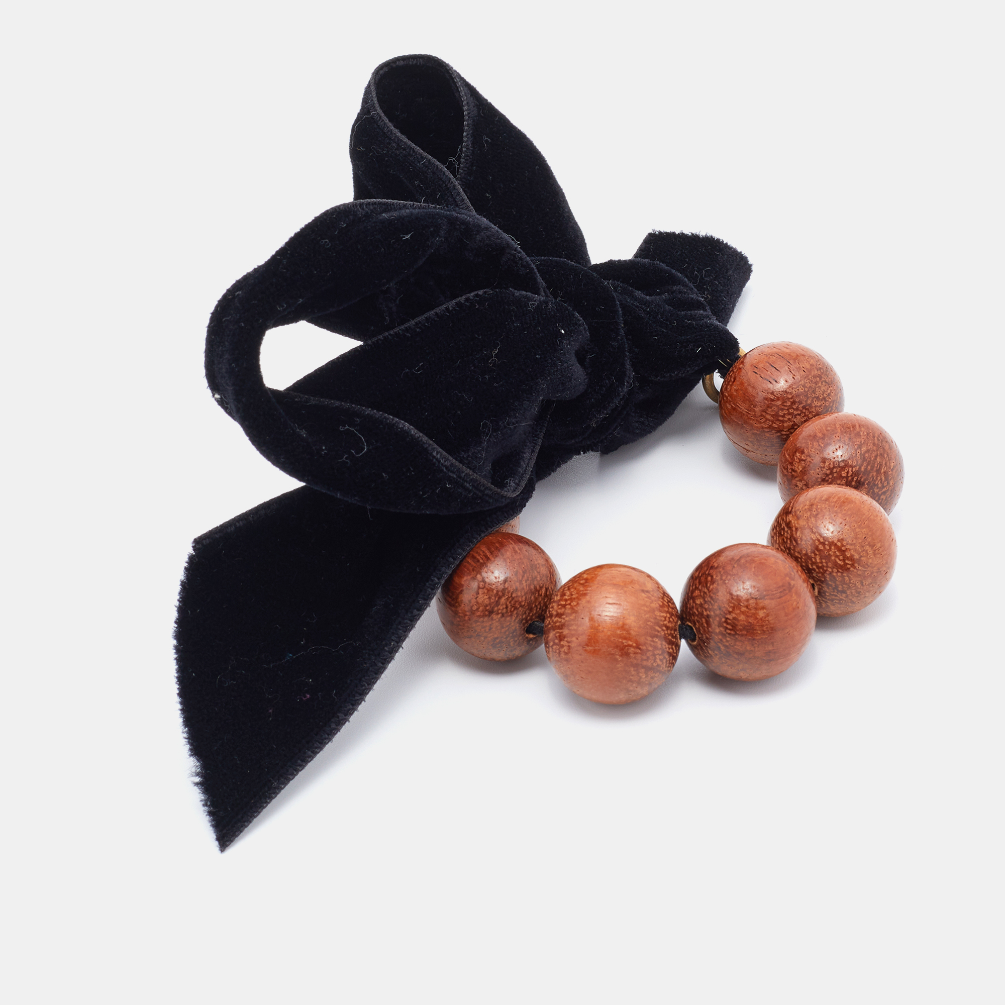 

Yves Saint Laurent Wood Beads and Velvet Bow Bracelet, Brown