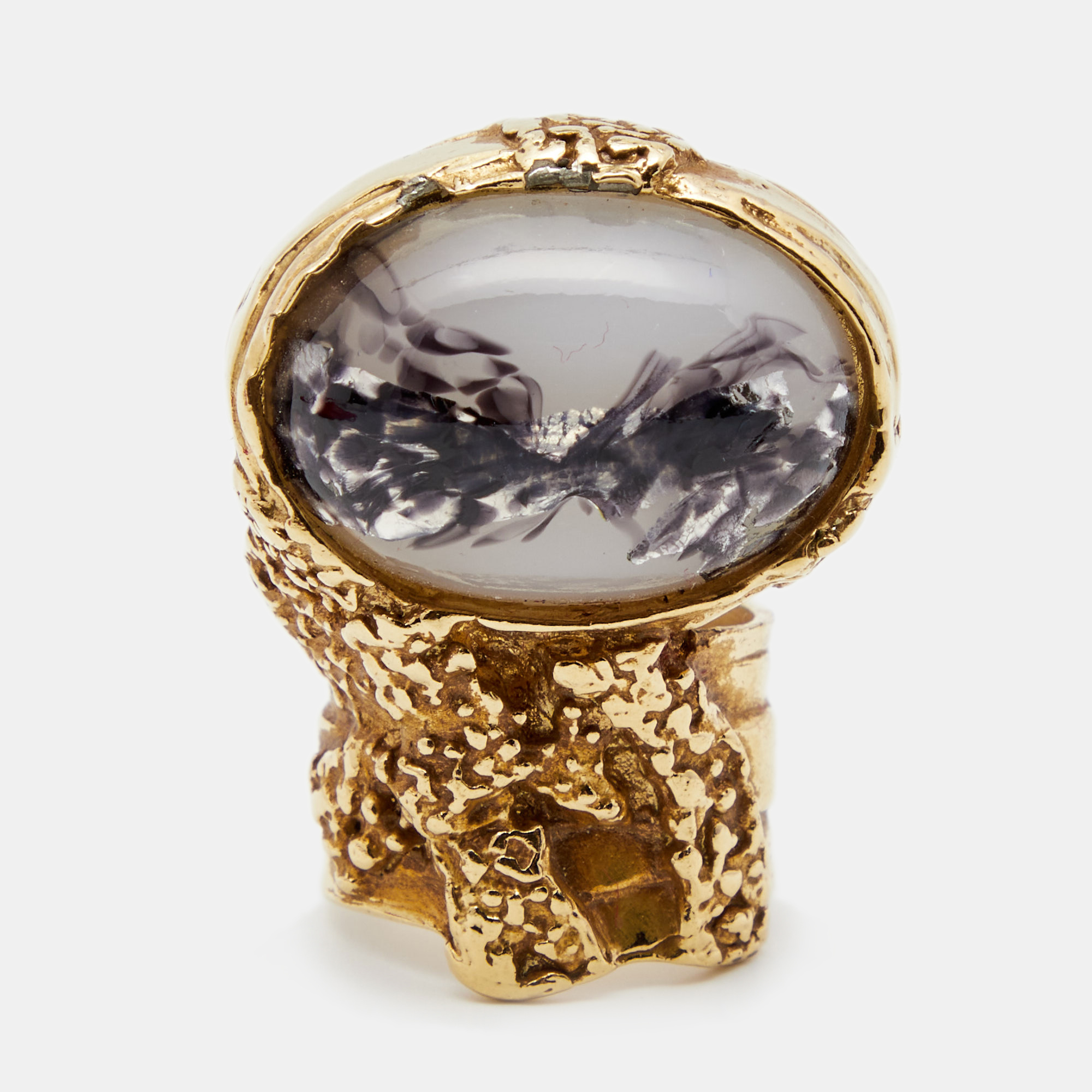 

Yves Saint Laurent Arty Glass Gold Tone Cocktail Ring Size EU 52