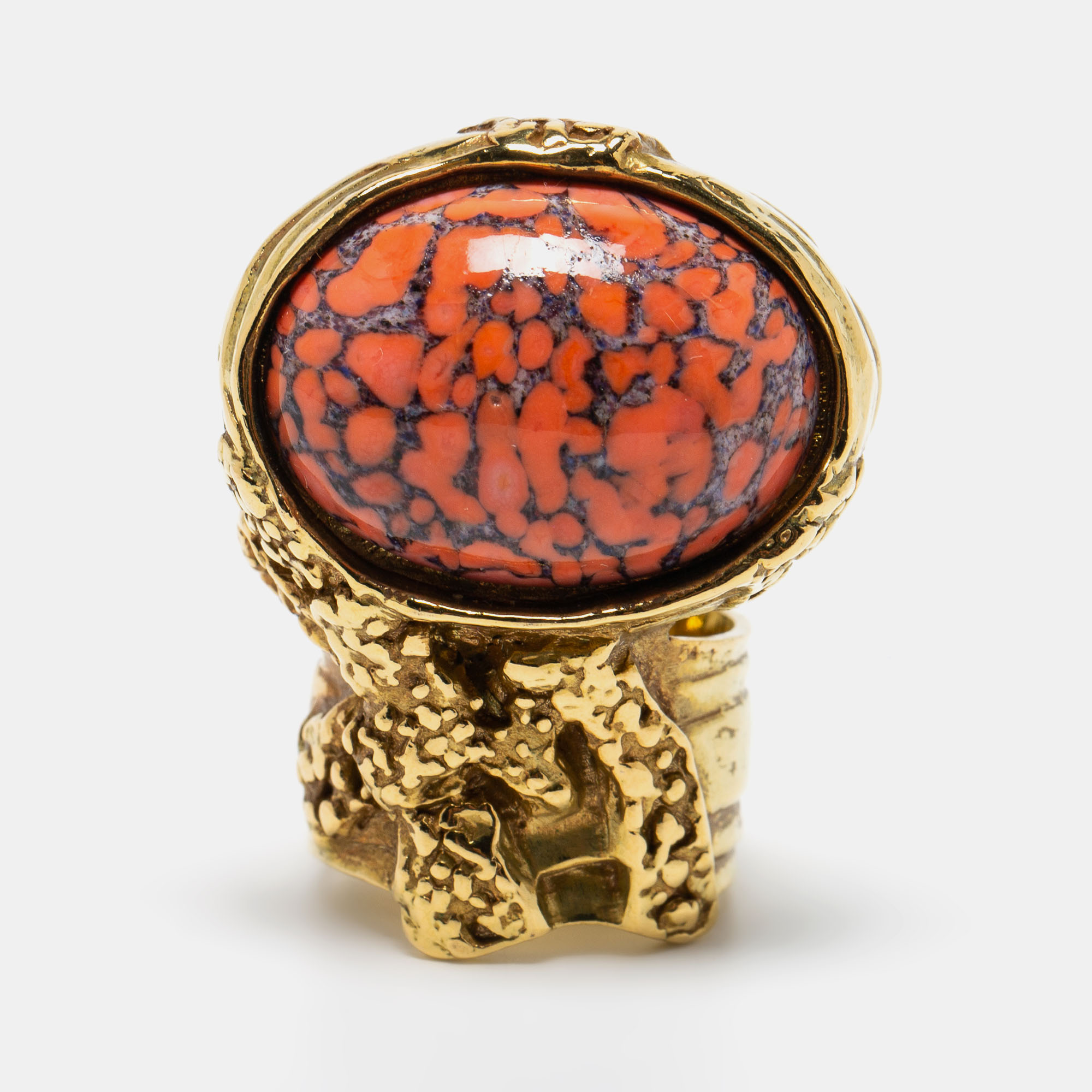 

Yves Saint Laurent Arty Coral Glass Cabochon Gold Tone Ring Size, Orange