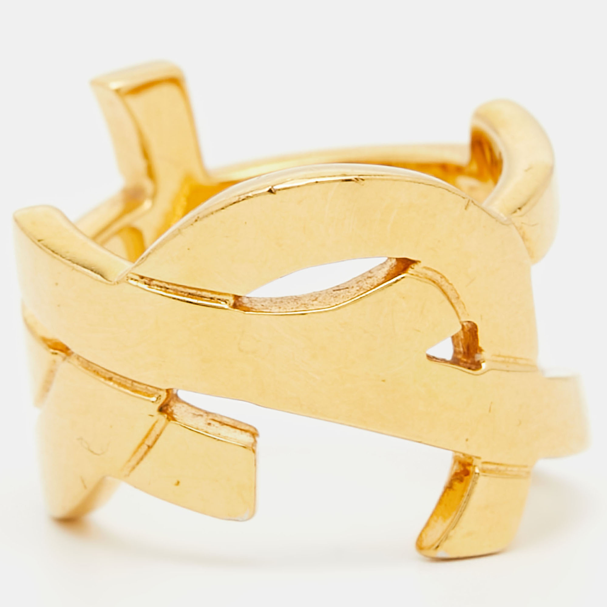 

Yves Saint Laurent Monogram Gold Tone Band Ring Size