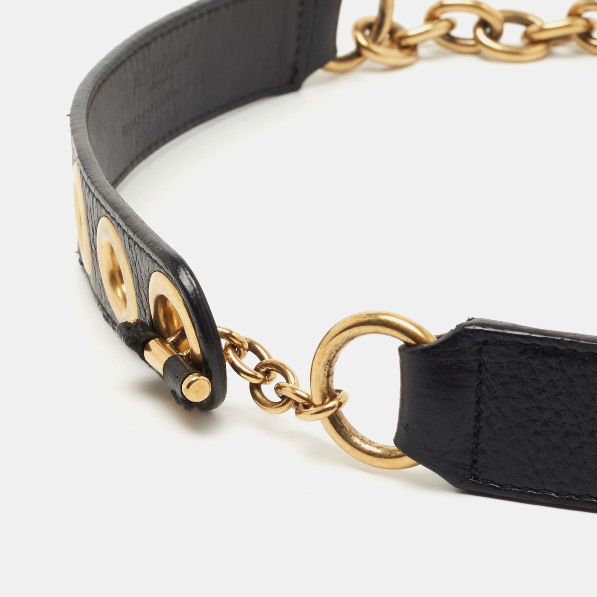 

Yves Saint Laurent Black Leather Chain Detail Waist Belt