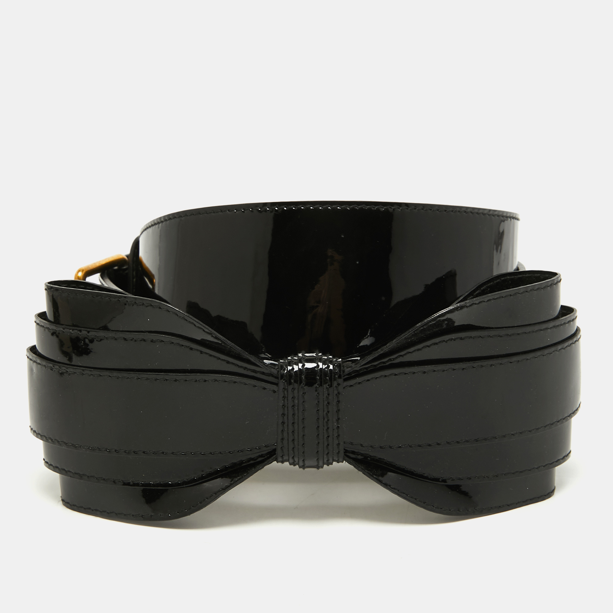Pre-owned Saint Laurent Black Patent Leather Bow Waist Belt 75cm