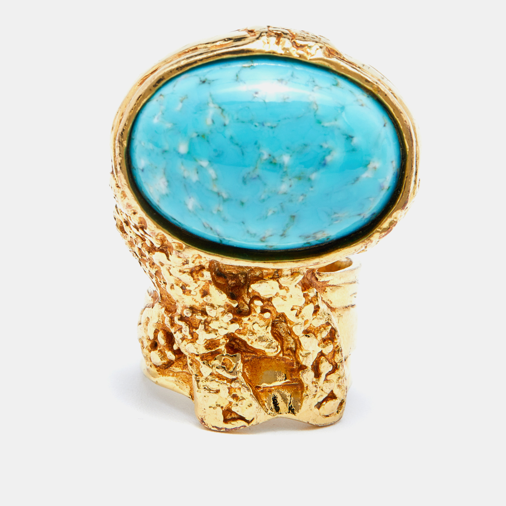 

Saint Laurent Turquoise Glass Gold Tone Arty Ring Size, Blue