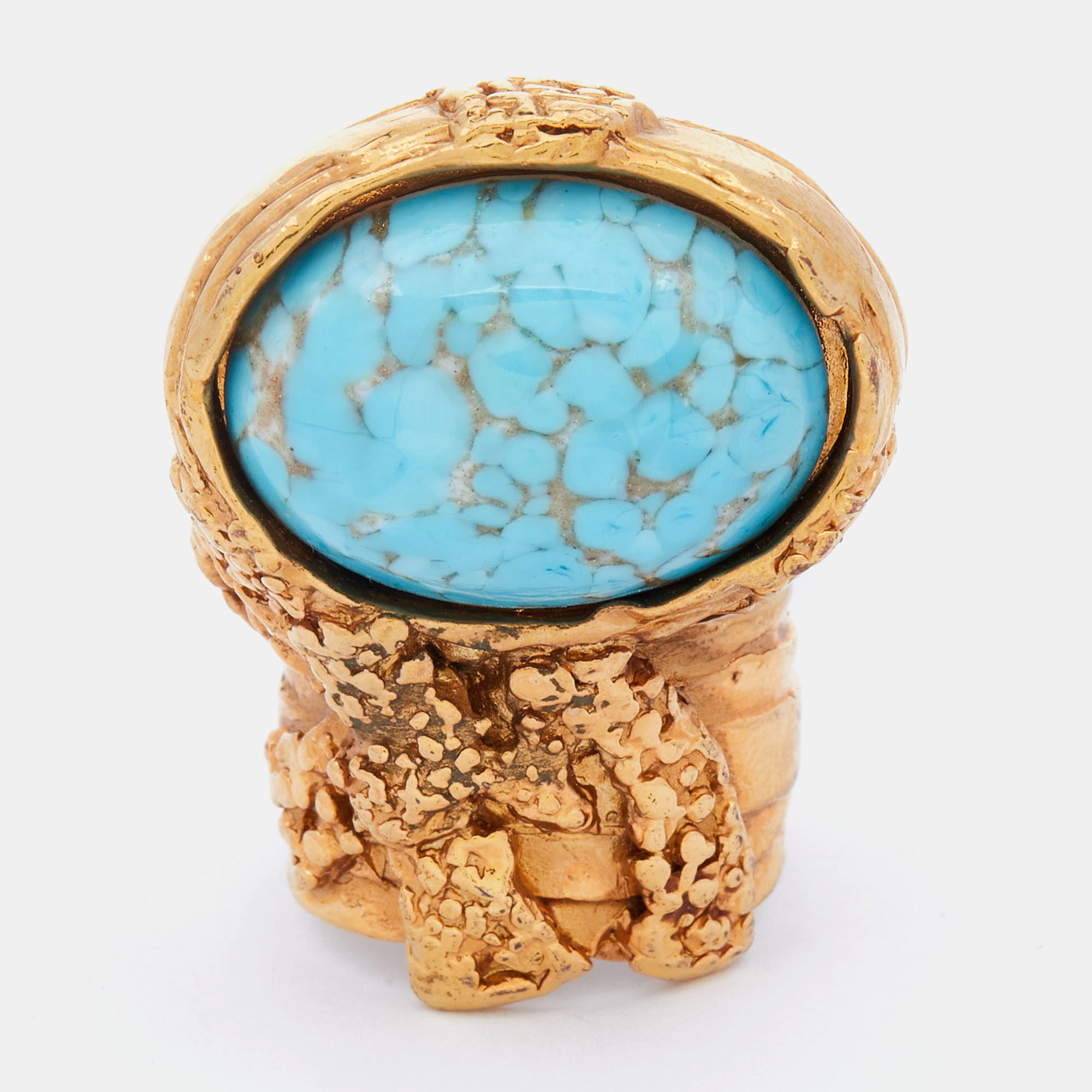 

Yves Saint Laurent Gold Tone Blue Glass Cabochon Arty Ring Size EU 54.5