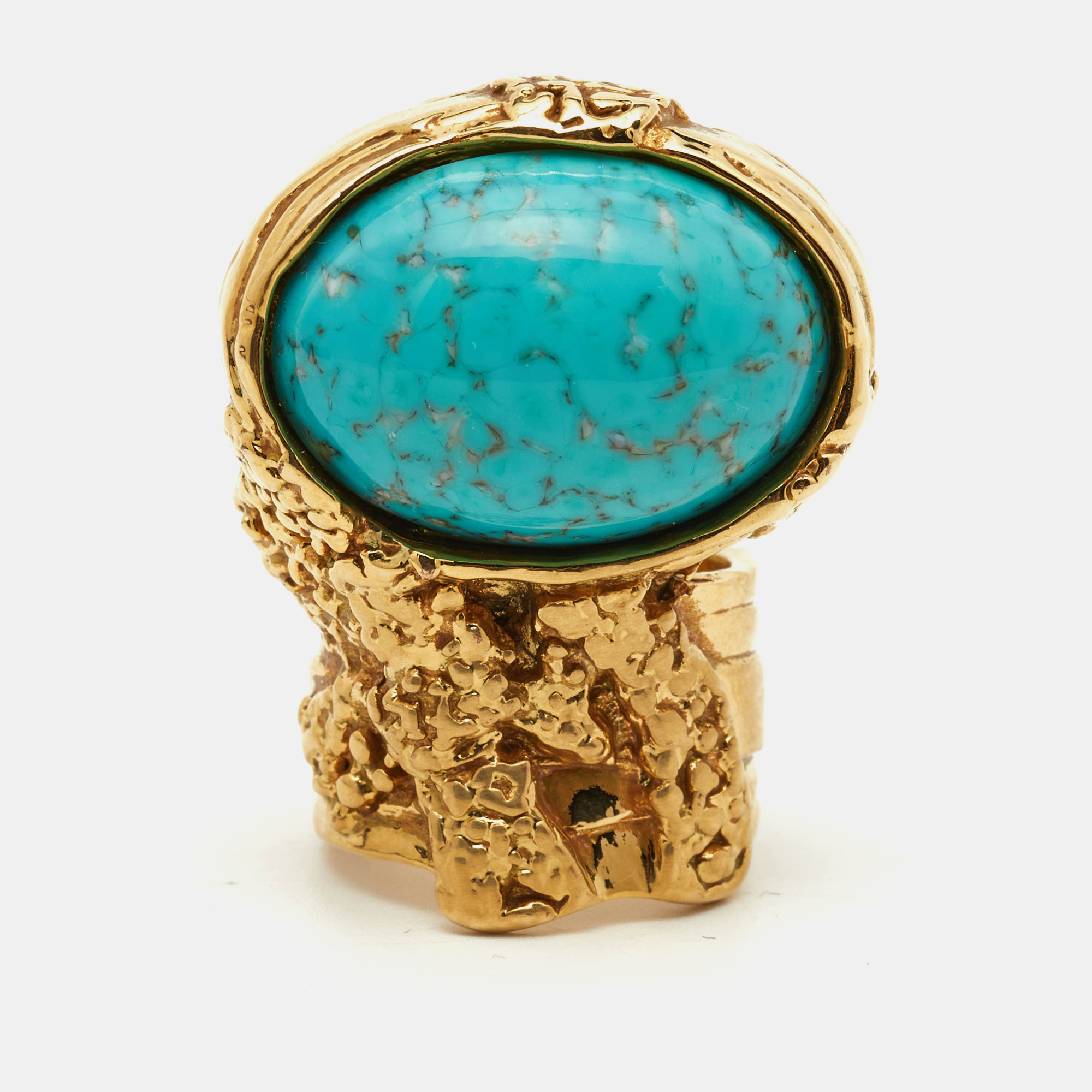 

Saint Laurent Arty Glass Cabochon Gold Tone Ring Size