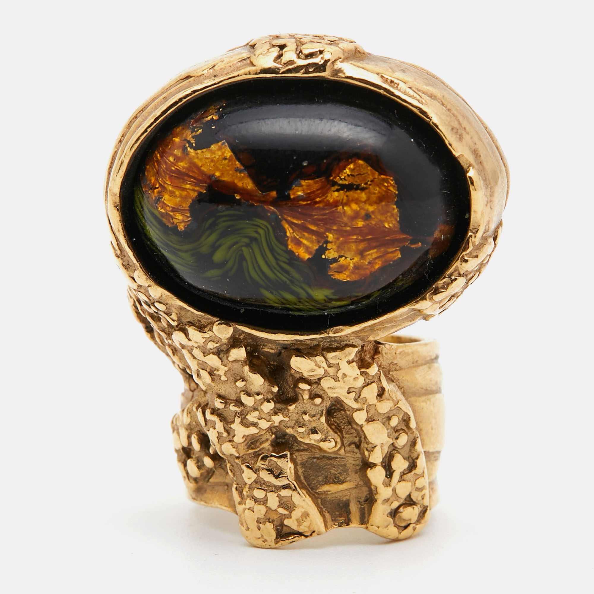 

Yves Saint Laurent Arty Glass Gold Tone Ring Size