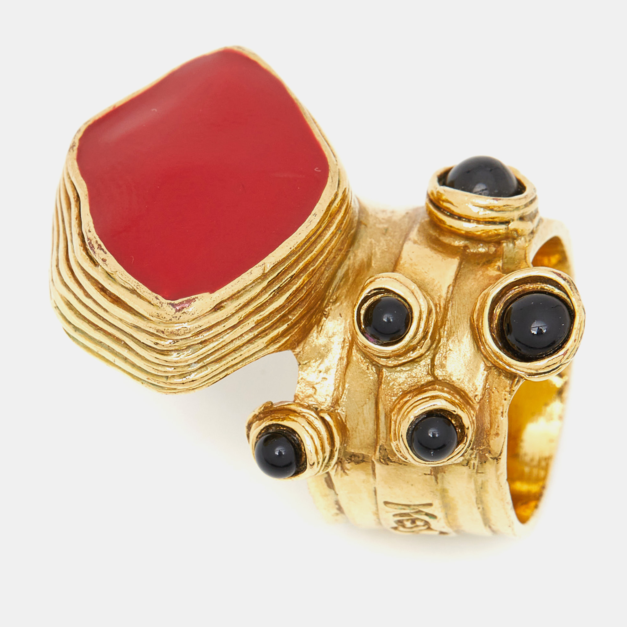 

Yves Saint Laurent Gold Tone Cabochon Arty Ring Size, Red