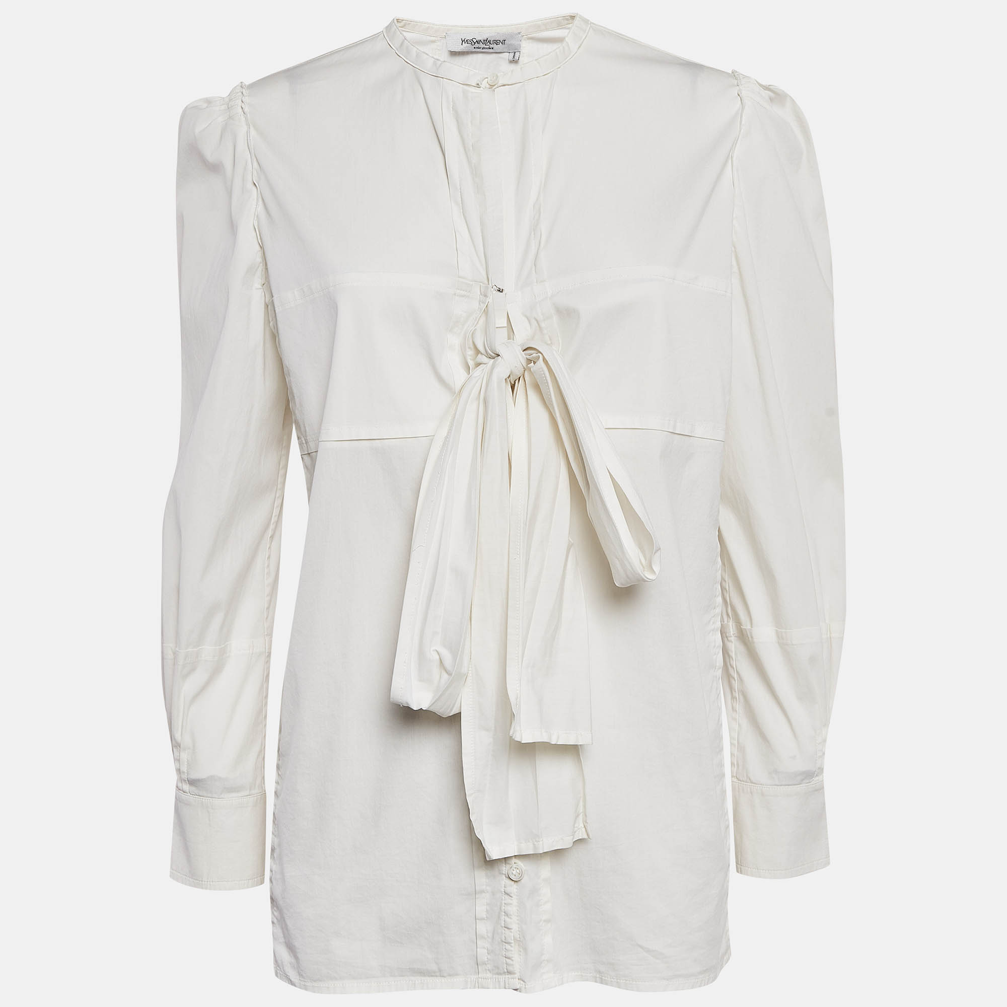 

Yves Saint Laurent Paris Off-White Cotton Stretch Tie-Up Blouse L