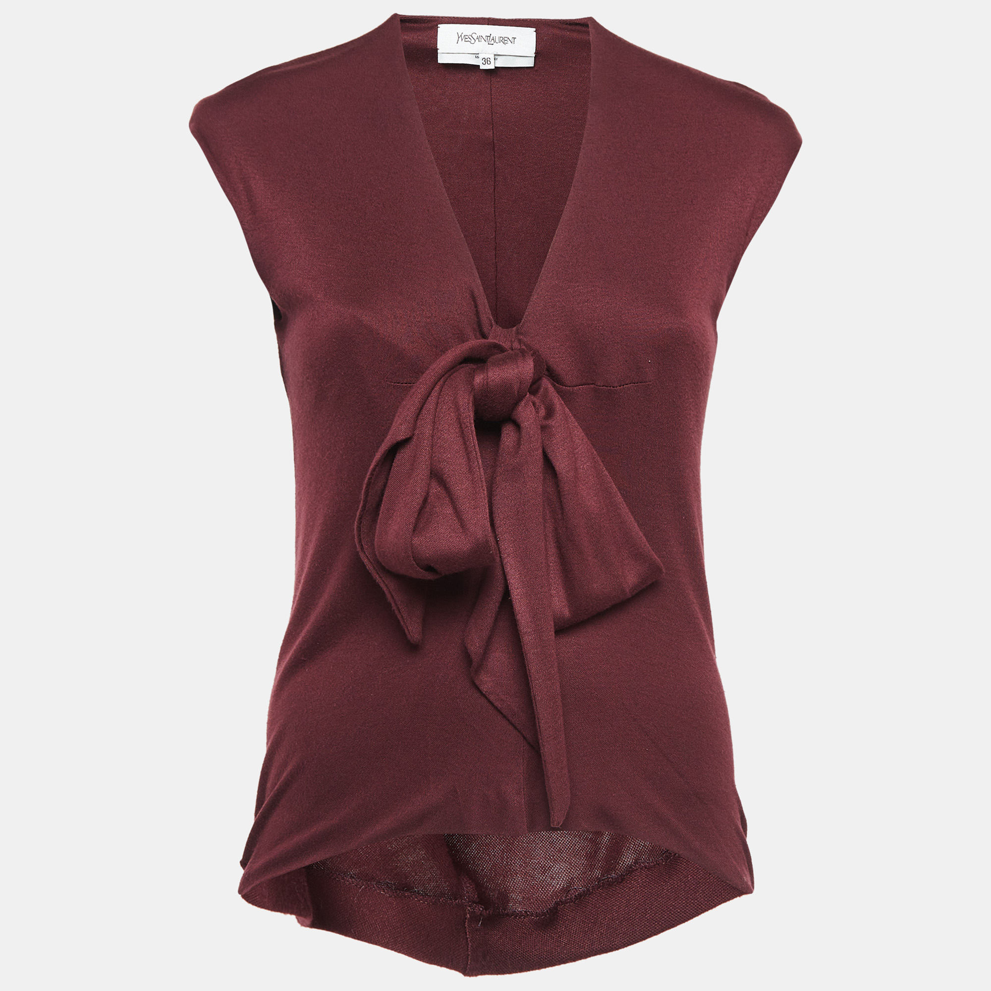 

Saint Laurent Burgundy Knit Bow Detail Top S