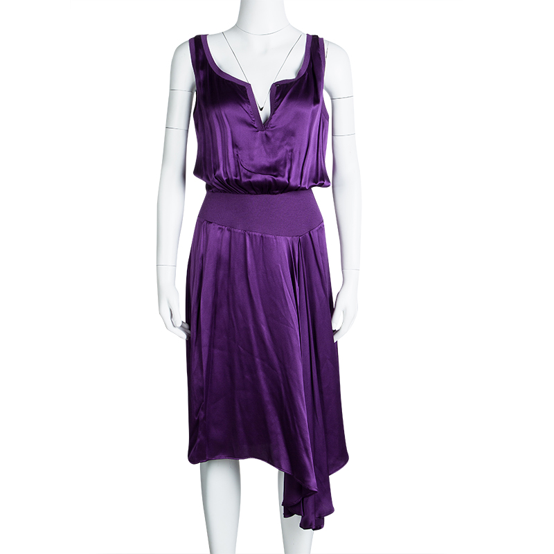 

Yves Saint Laurent Purple Satin Rib Trim Sleeveless Dress