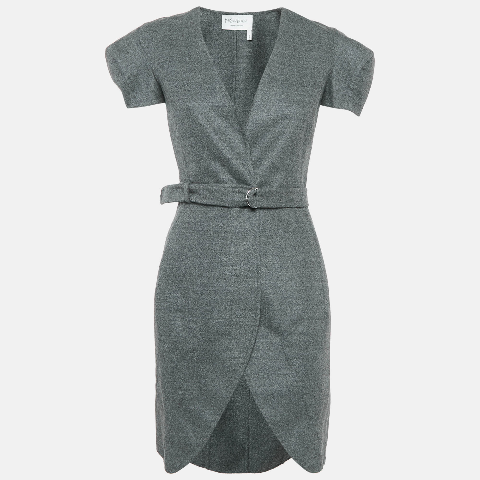 

Yves Saint Laurent Grey Wool Belted Mini Dress S