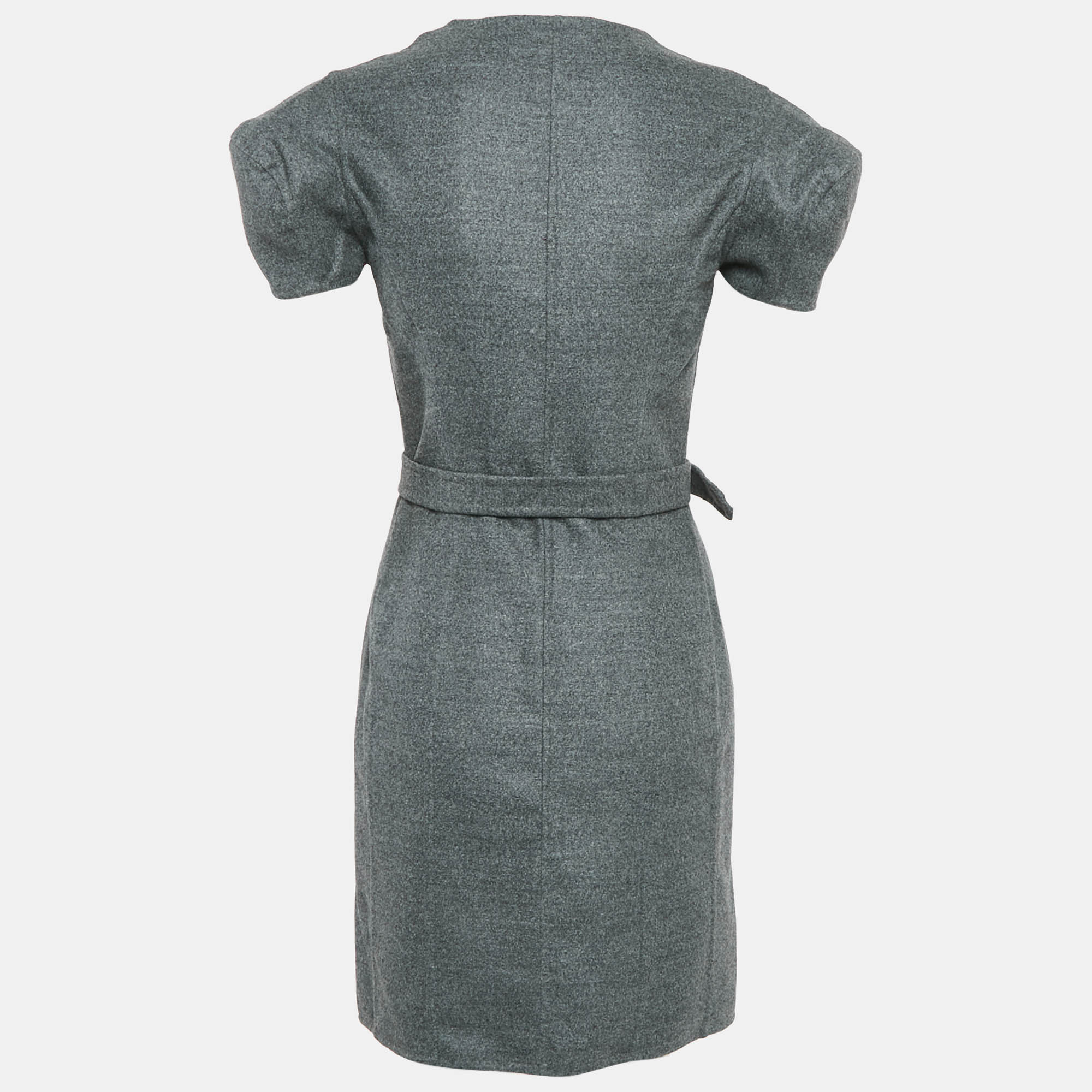 Yves Saint Laurent Grey Wool Belted Mini Dress S 