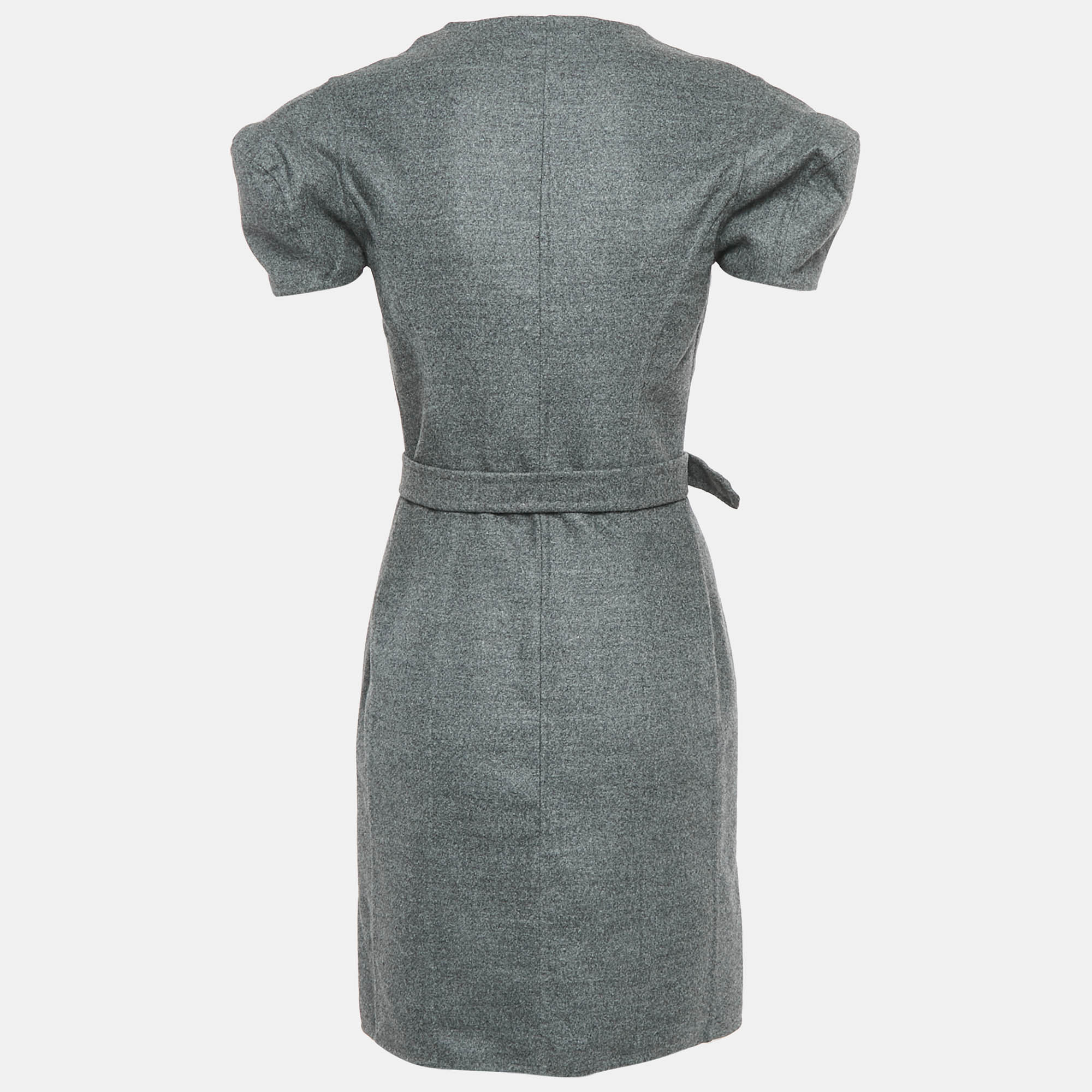 Yves Saint Laurent Grey Wool Belted Mini Dress S 