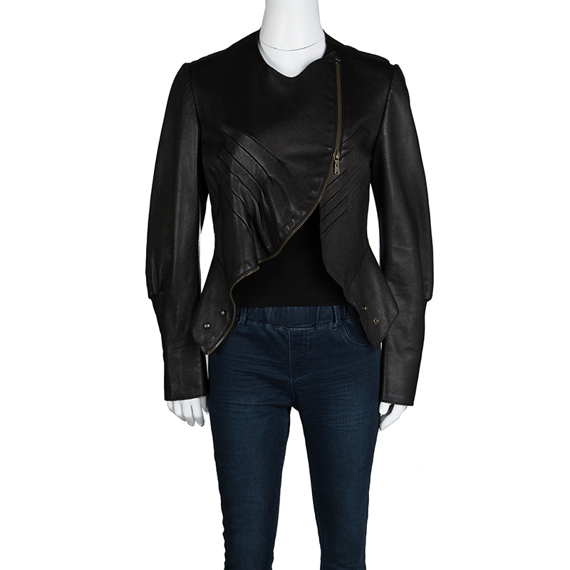 

Yves Saint Laurent Hiver'08 Dark Brown Leather Asymmetric Zip Front Jacket