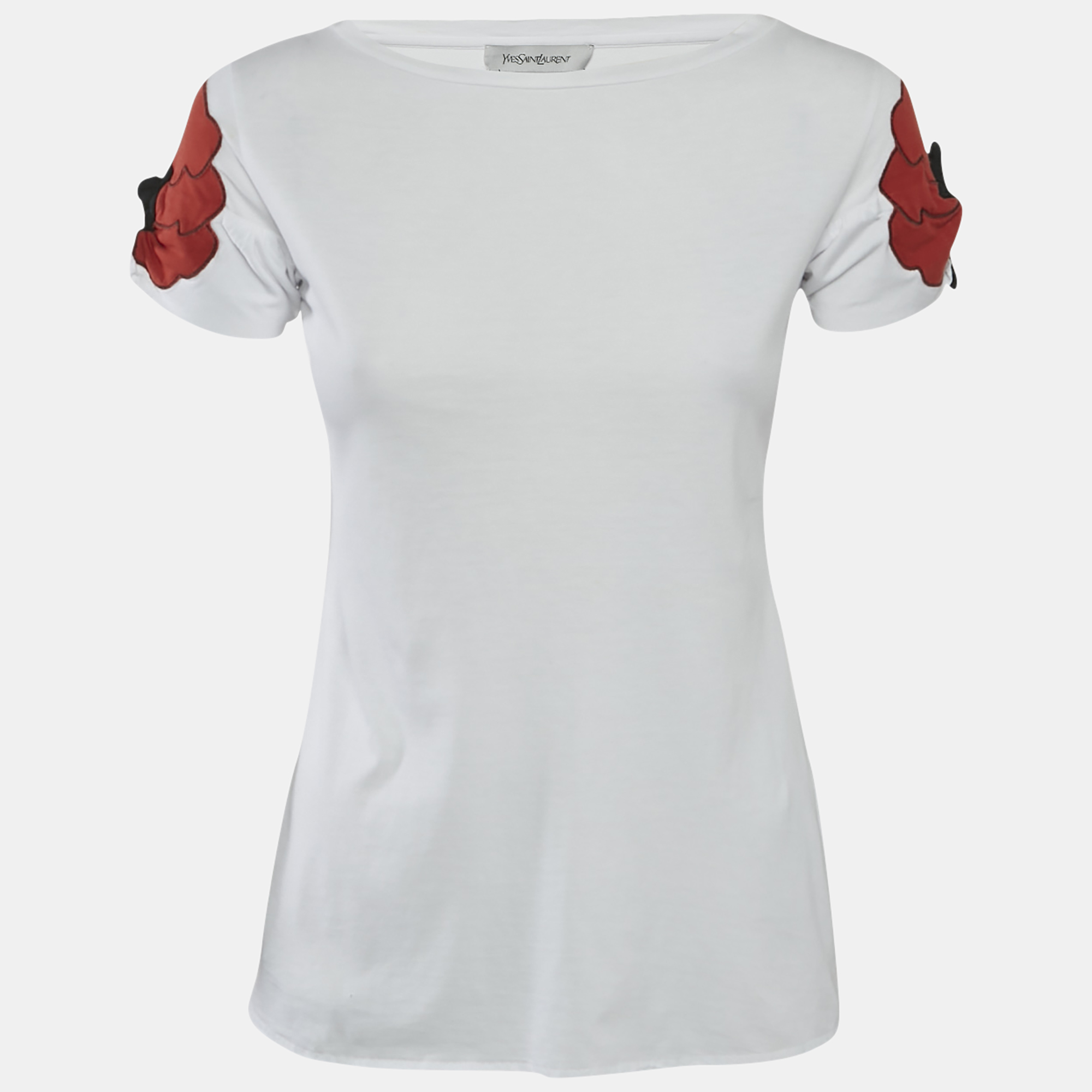 

Yves Saint Laurent Vintage White Cotton Floral Applique Detail Top S