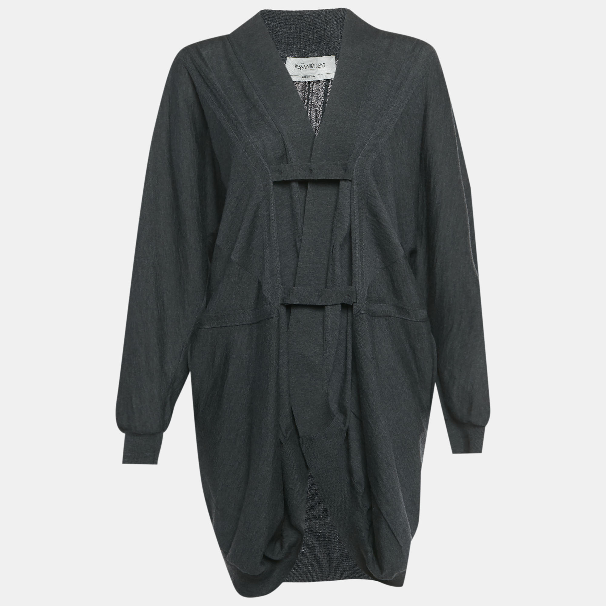 Pre-owned Saint Laurent Grey Wool Long Cardigan S In Gray