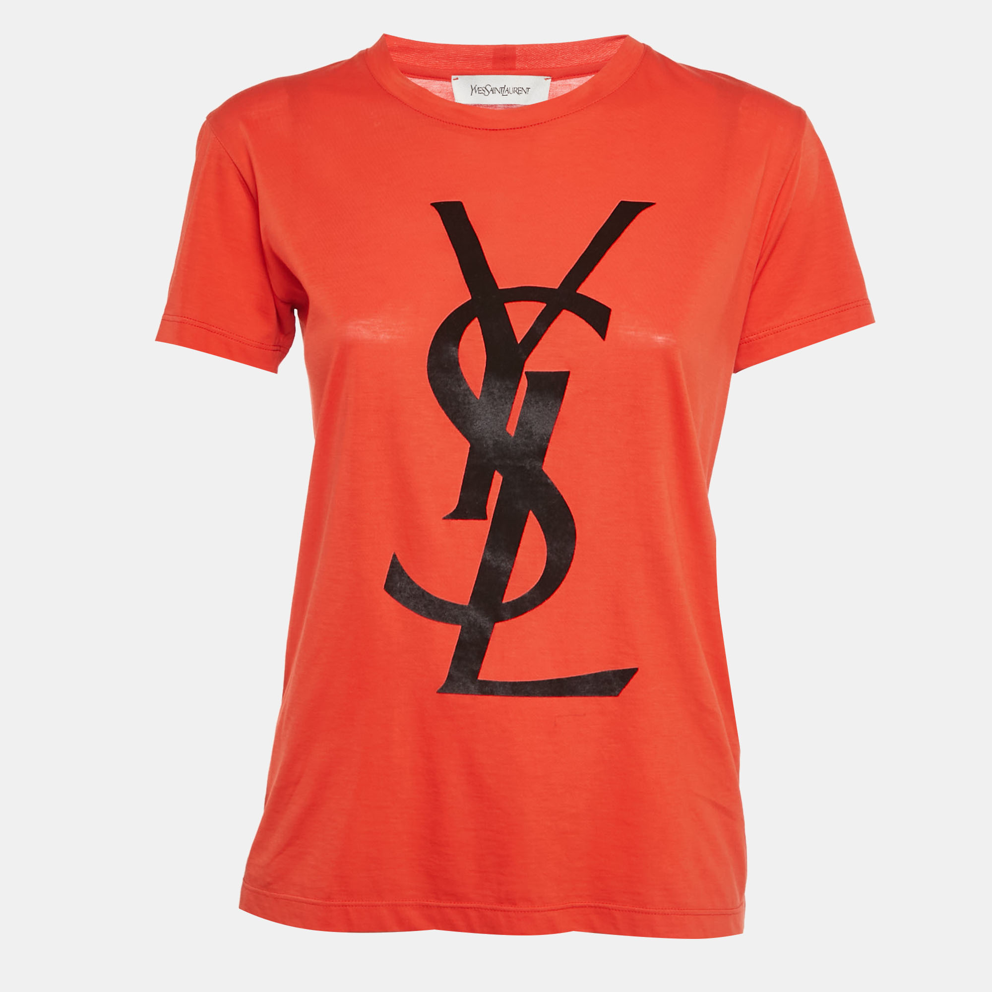 

Yves Saint Laurent Orange Logo Patch Cotton Half Sleeve T-Shirt M
