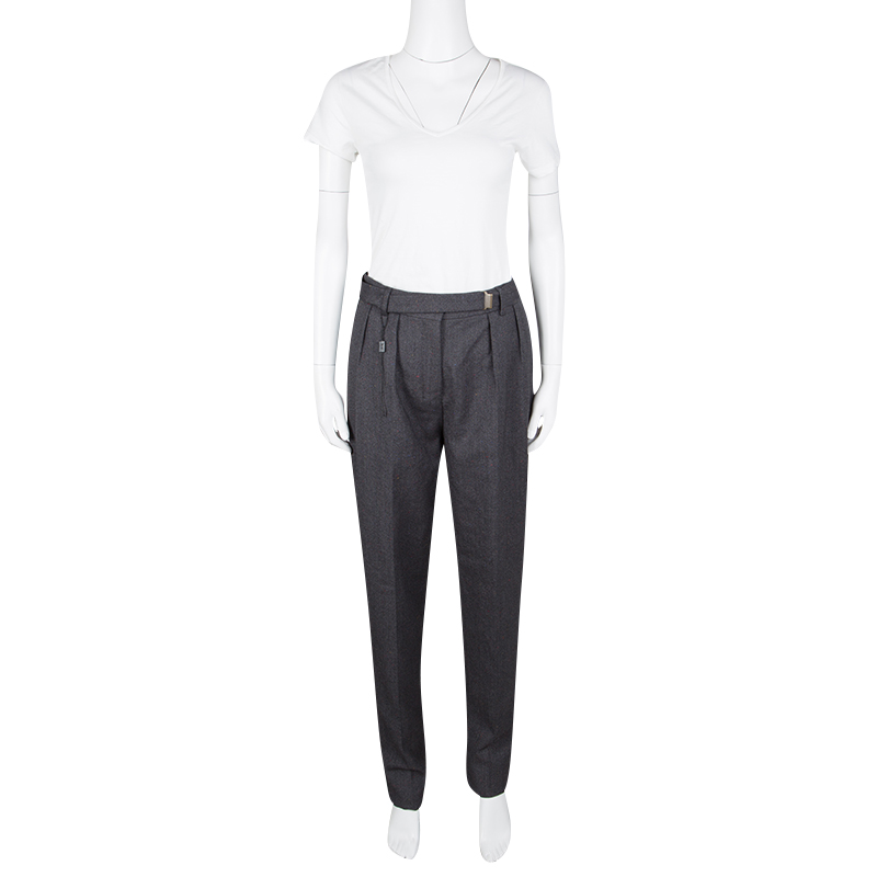 

Yves Saint Laurent Paris Grey Wool High Waist Belted Pants