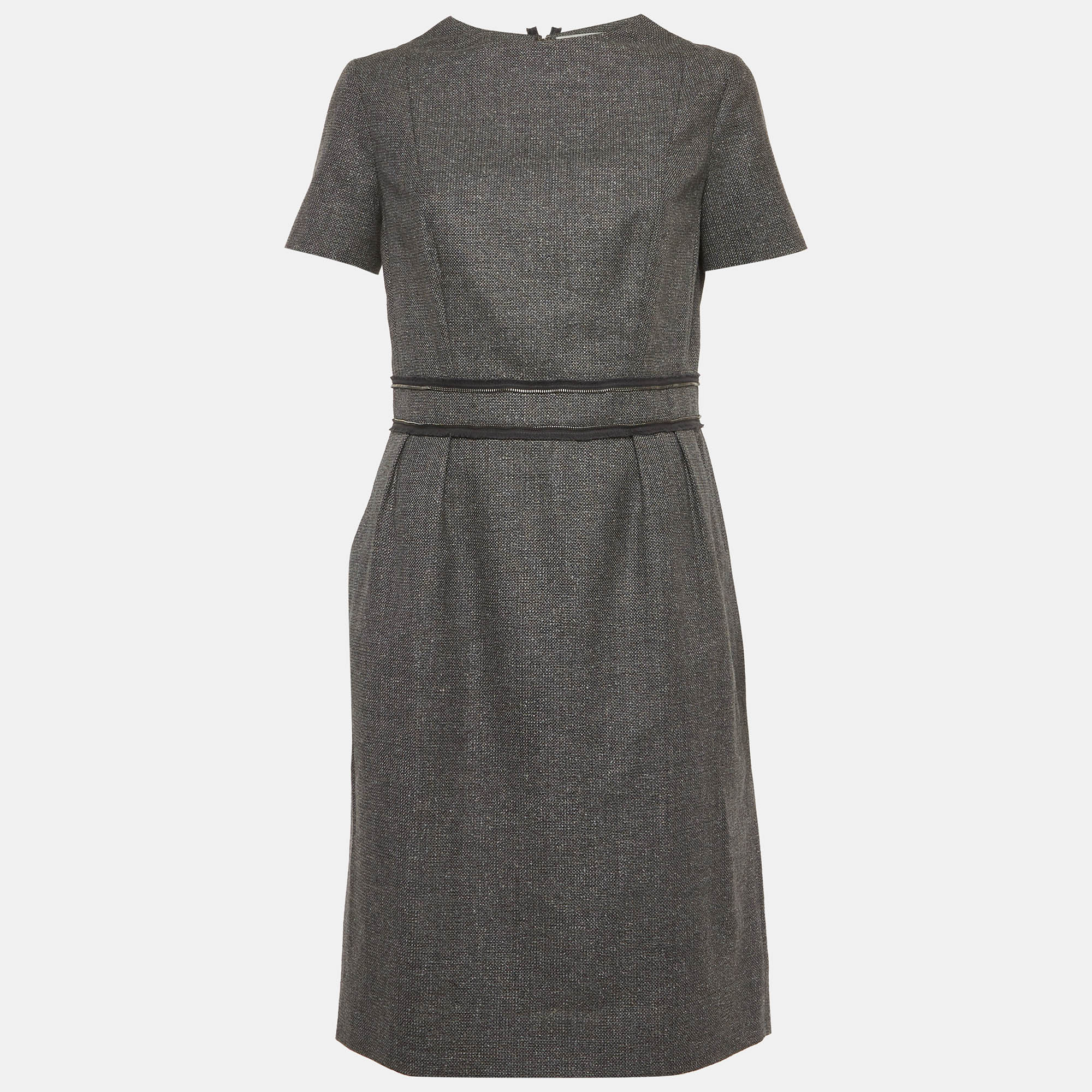 

Yves Saint Laurent Grey Wool Blend Zip Detail Knee-Length Dress L