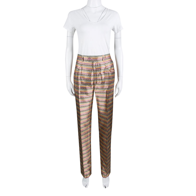 

Yves Saint Laurent Paris Multicolor Striped Silk Brocade High Waist Pants