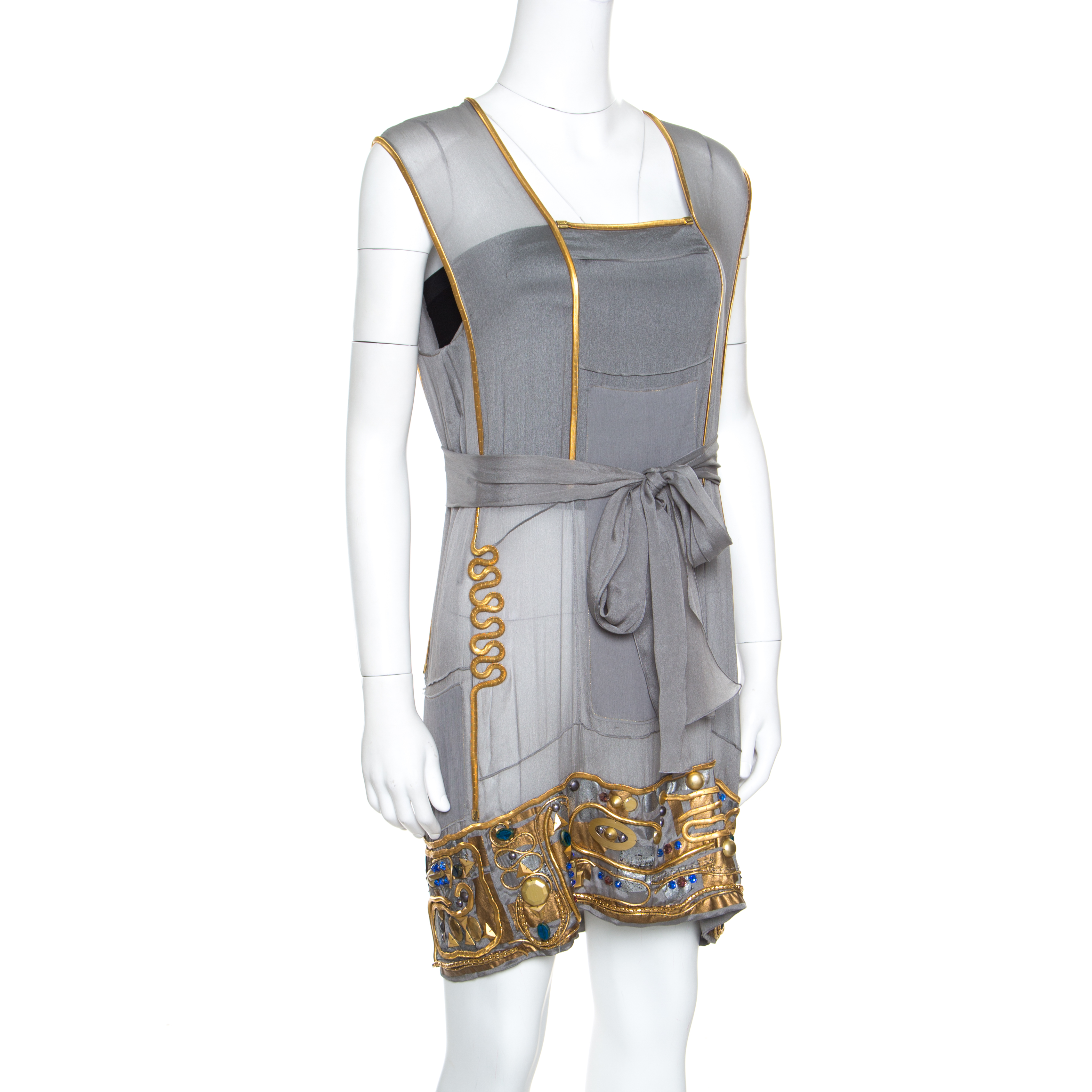 

Yves Saint Laurent Grey Sheer Silk Egyptian Style Embellished Tunic