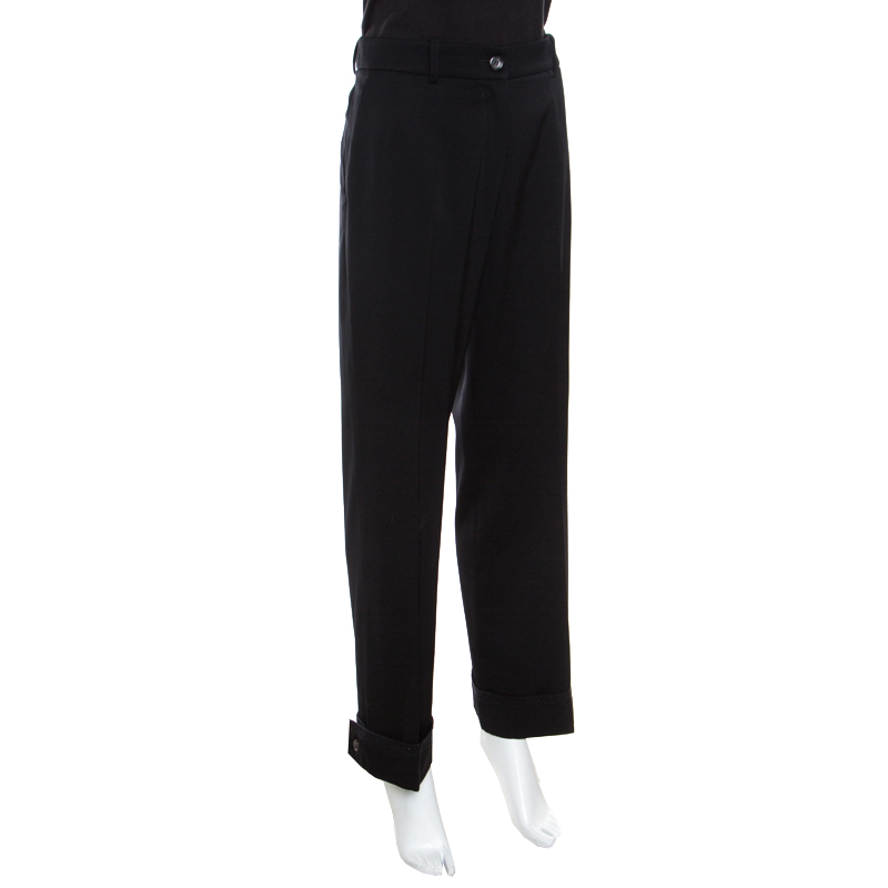 

Yves Saint Laurent Black Wool Crochet Lace Trim Straight Trousers