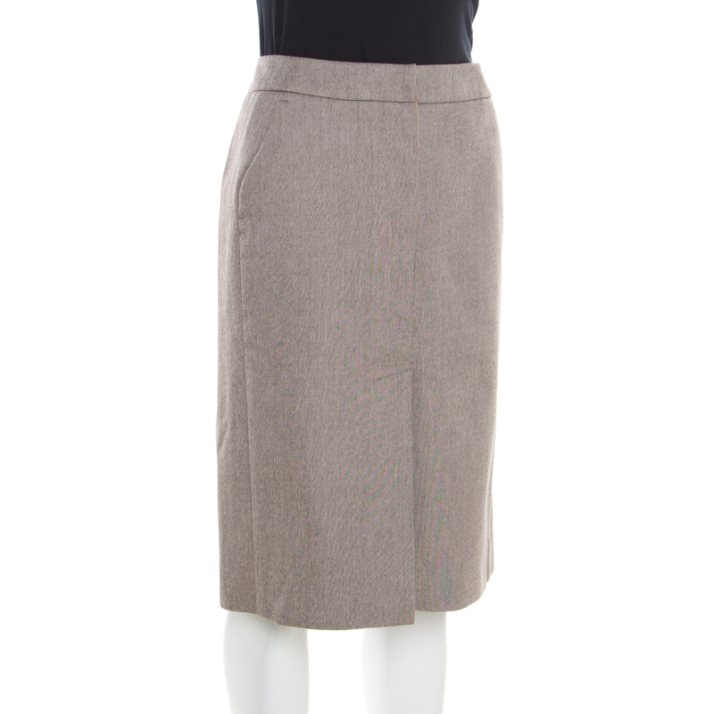 

Yves Saint Laurent Paris Brown and White Textured Cotton Pencil Skirt