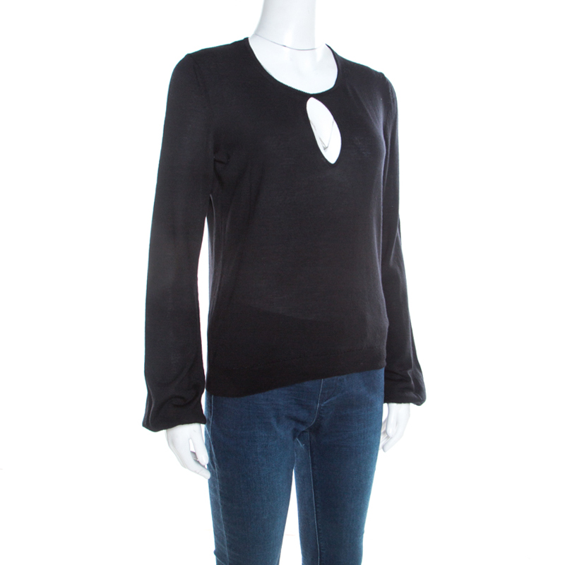 

Yves Saint Laurent Black Wool Keyhole Neck Long Sleeve Sweater