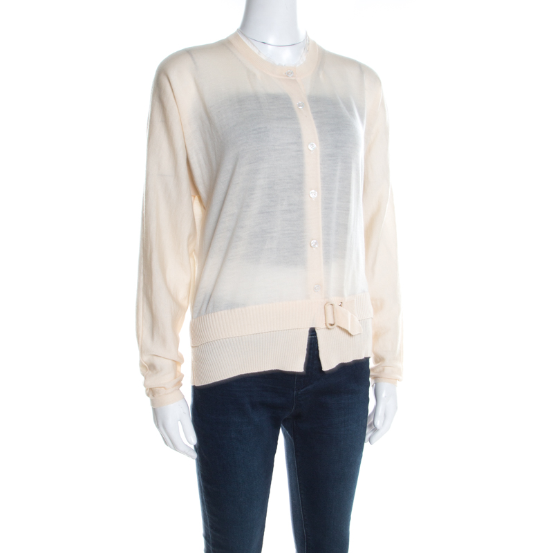 

Yves Saint Laurent Paris Cream Wool Buckle Detail Cardigan