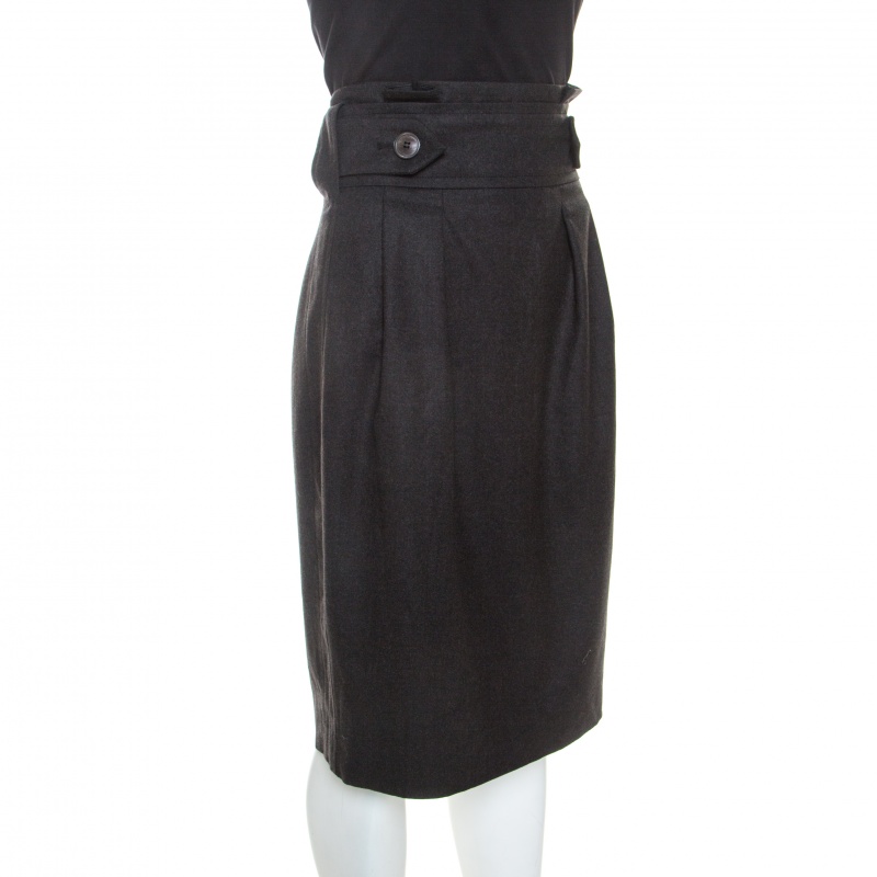 

Yves Saint Laurent Charcoal Grey Wool Belt Detail Skirt